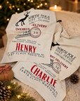 Custom Embroidered Canvas North Pole Delivery Christmas Bag, Personalised Xmas Santa Sack, Holiday Decor, Family Kid Gift Drawstring Storage