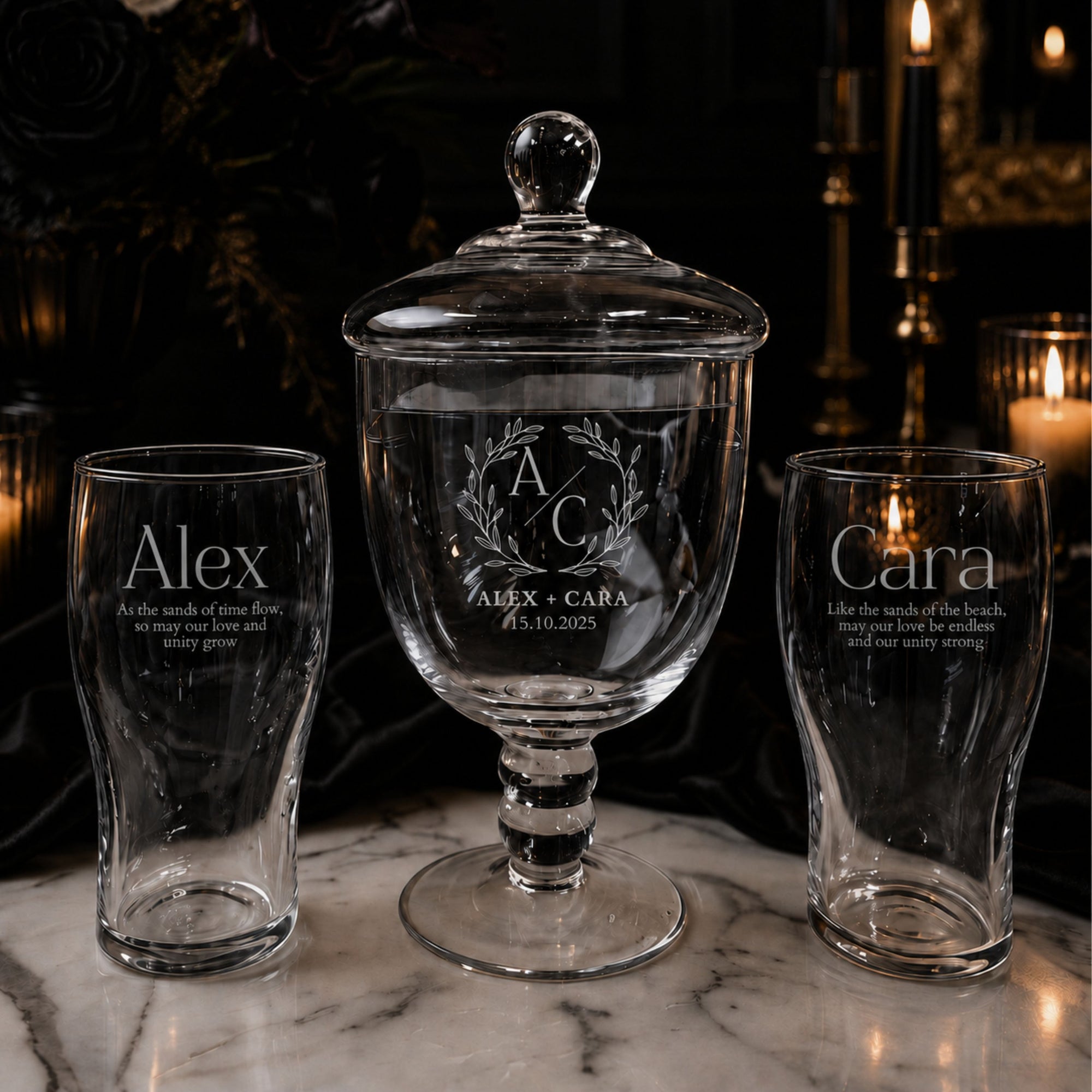 Sand unity ceremony footed pedestal glass urn with lid wedding keepsake centrepiece