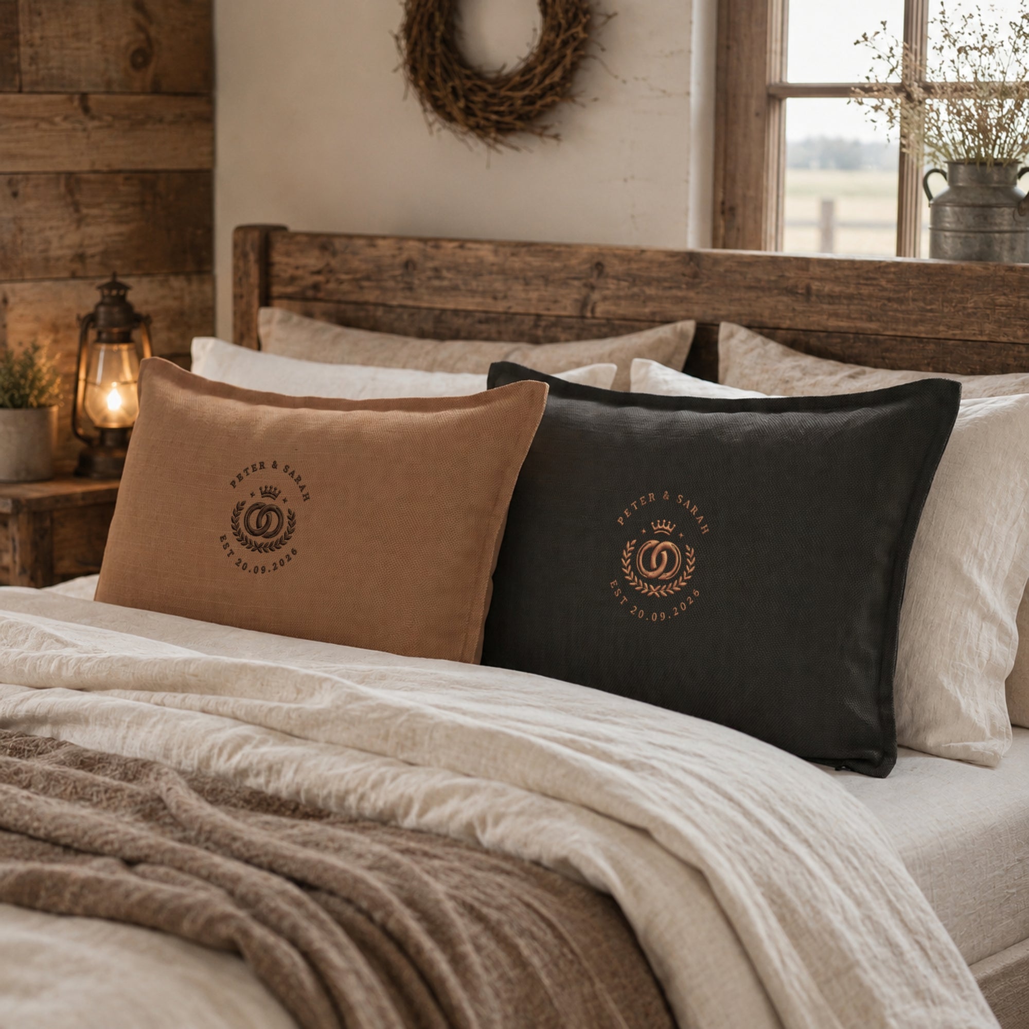 Textured lumbar cushion cover pillowcase hidden zip detail personalised embroidered