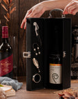 UV printed leather wine box with corkscrew, foil cutter, pourer and drip ring