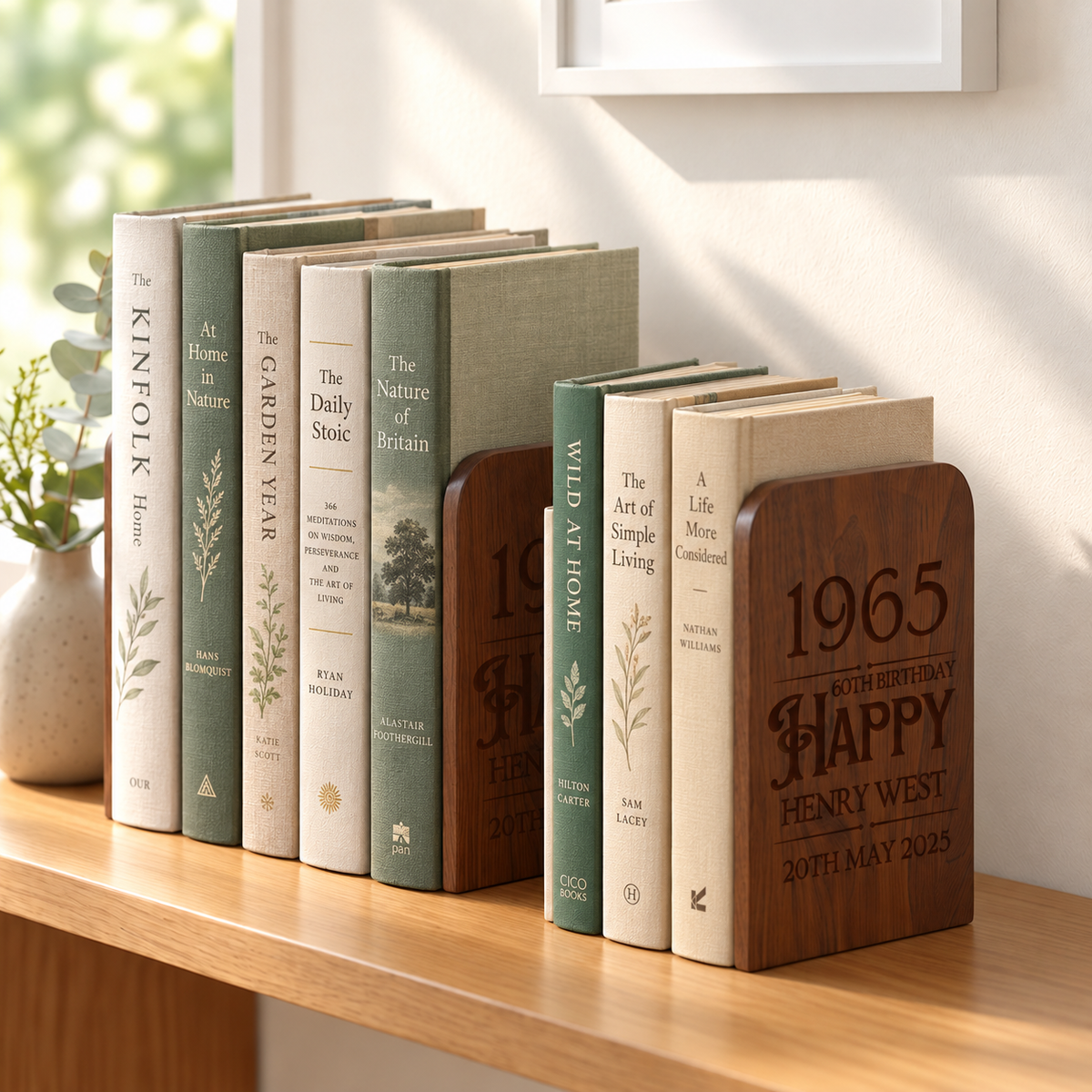 Wooden bookend with metal base, product dimensions