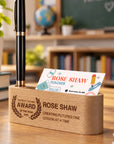 Wooden desk organiser with business card holder