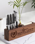 Wooden desk pen holder with glass test-tube vase