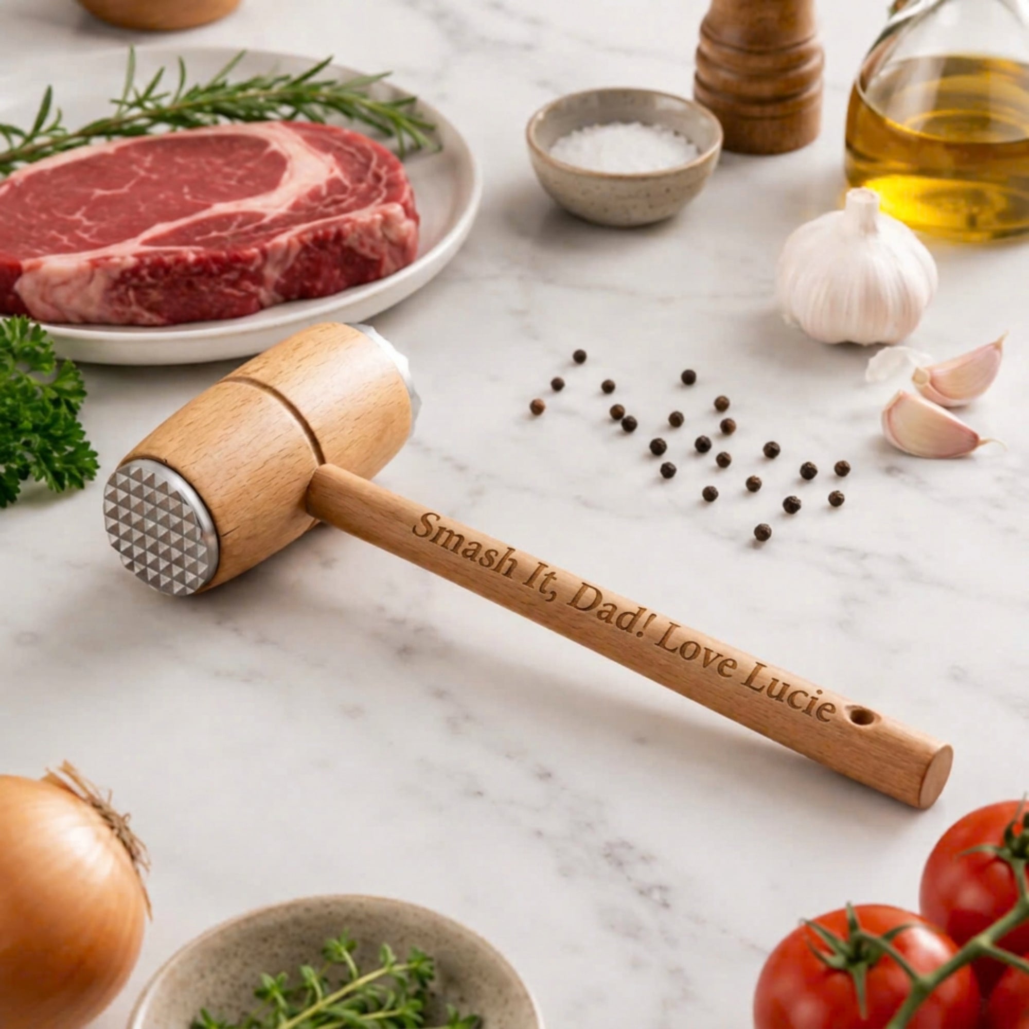 Wooden meat tenderiser hammer personalised BBQ and chef gift