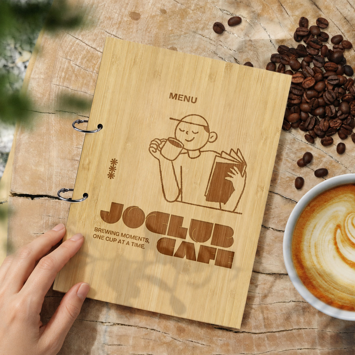 Wooden menu ring binder colour options