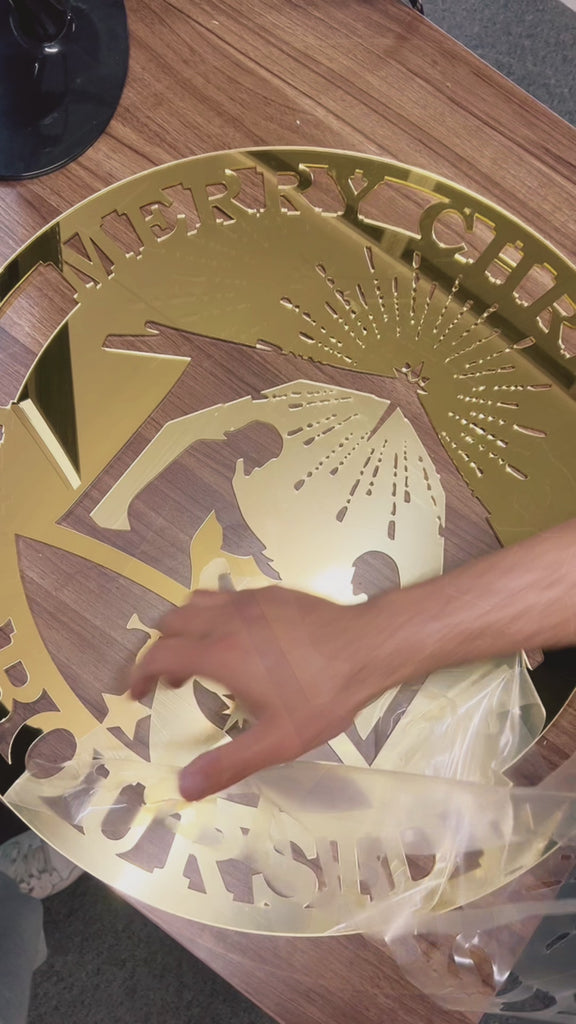 Custom Name Nativity Scene Merry Christmas Round Hoop Sign, Personalised Last Name Front Door Signage Wall Backdrop New Year Xmas Door Decor