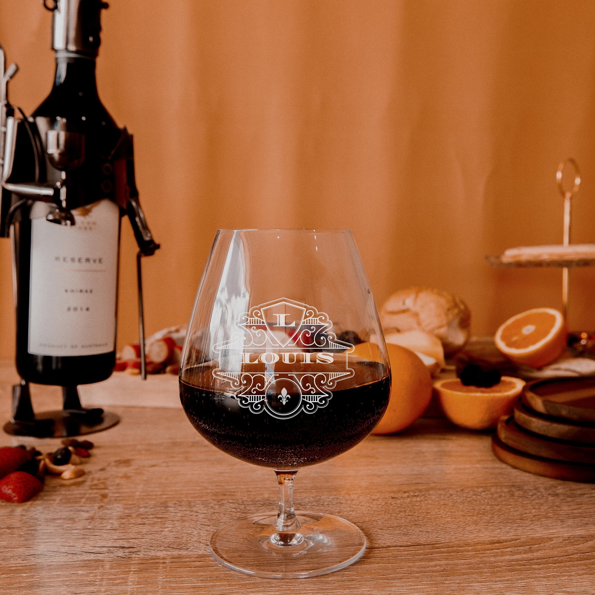 Engraved 610ml  Brandy Balloon Crystal Glass, Personalised Custom Monogram Glassware, Housewarming Groomsmen Bridal Wedding Corporate Gift