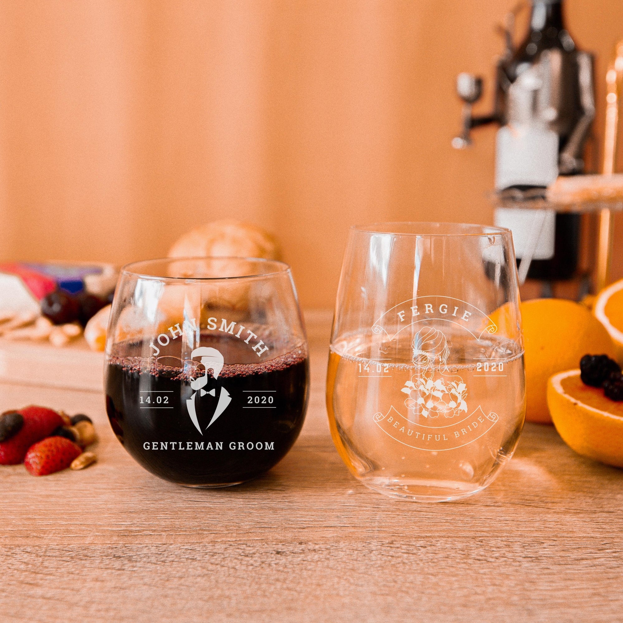 Personalised Set of 2 Red & White Wine - Portugal Glass, Custom Engraved Monogram Initial Champagne Glasses, Corporate/ Housewarming Gift, Wedding Bridesmaid Favour