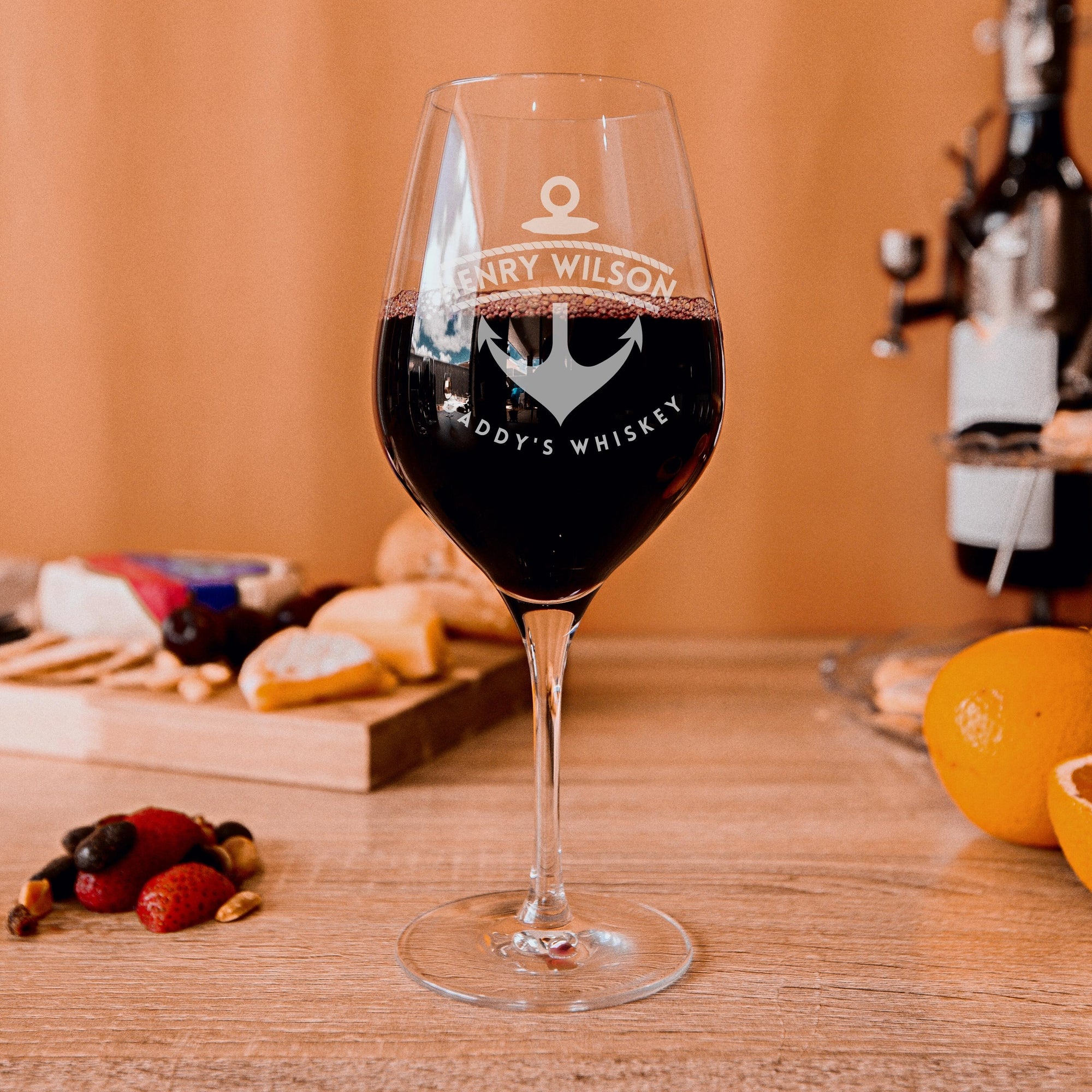 Engraved 480ml  Red Wine Germany Crystal Glass, Personalised Custom Monogram Glassware, Housewarming Groomsmen Bridal Wedding Corporate Gift