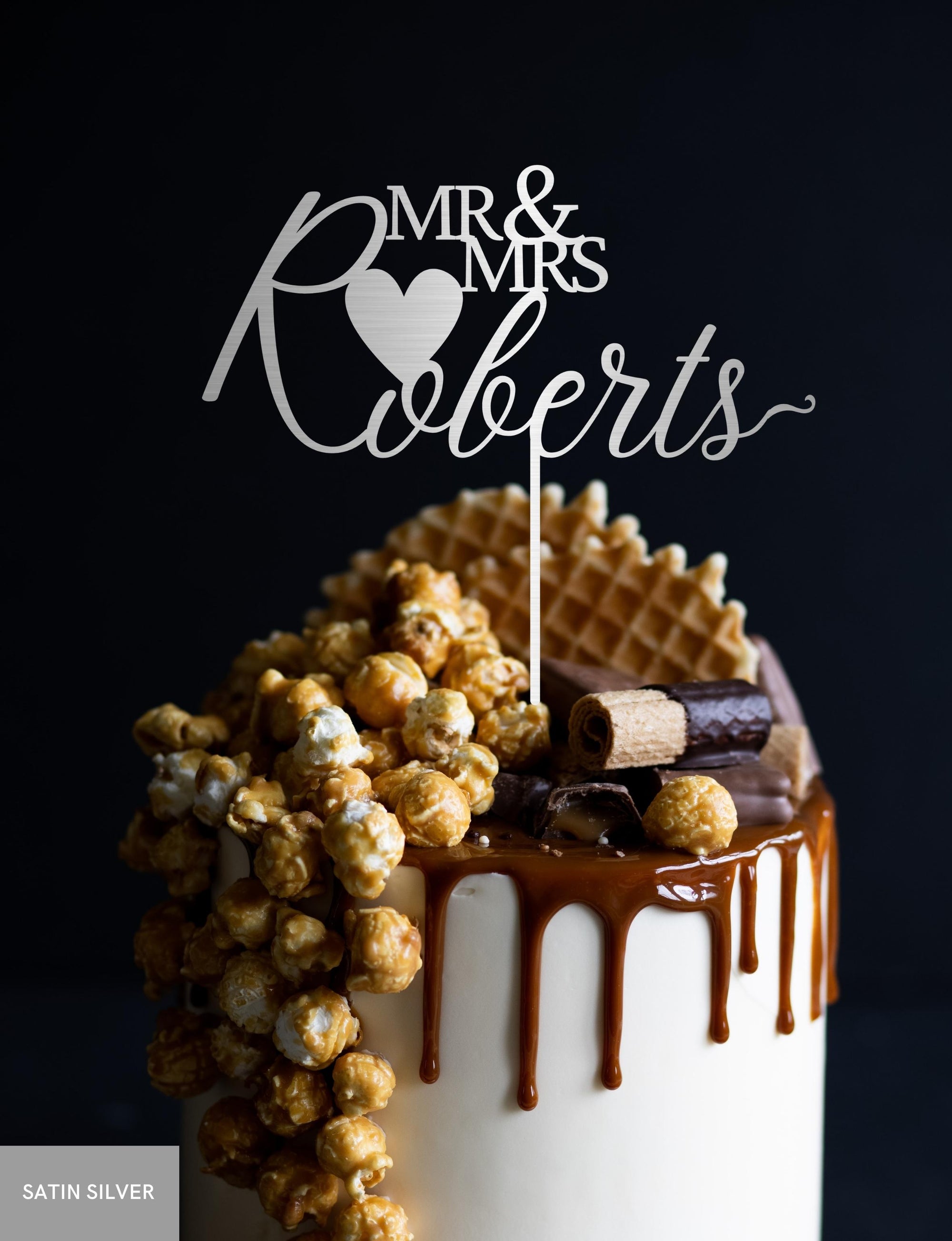 Personalised MDF/ Mirror Acrylic Wedding Cake Topper, Custom Mr &amp; Mrs Family Name. Heart Bridal, Groom Hens Event Party Supply Decor Toppers