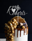 Personalised MDF/ Mirror Acrylic Wedding Cake Topper, Custom Mr & Mrs Family Name. Heart Bridal, Groom Hens Event Party Supply Decor Toppers