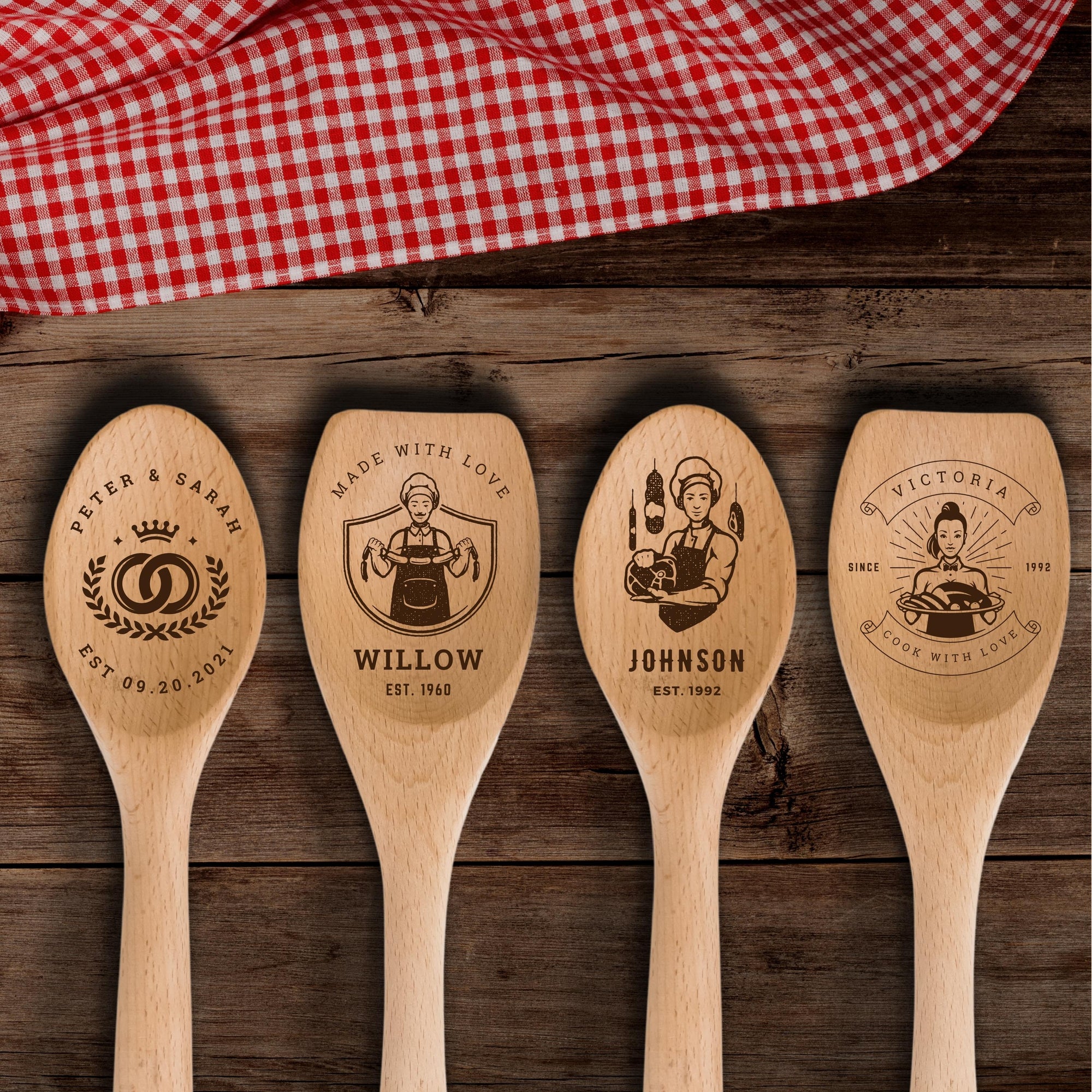 Personalised Wooden Mixing Spoon, Custom Laser Engraved Timber Spatulas Utensils Cooking, Mothers Fathers Day Gift for Grandma Nanny Grandpa