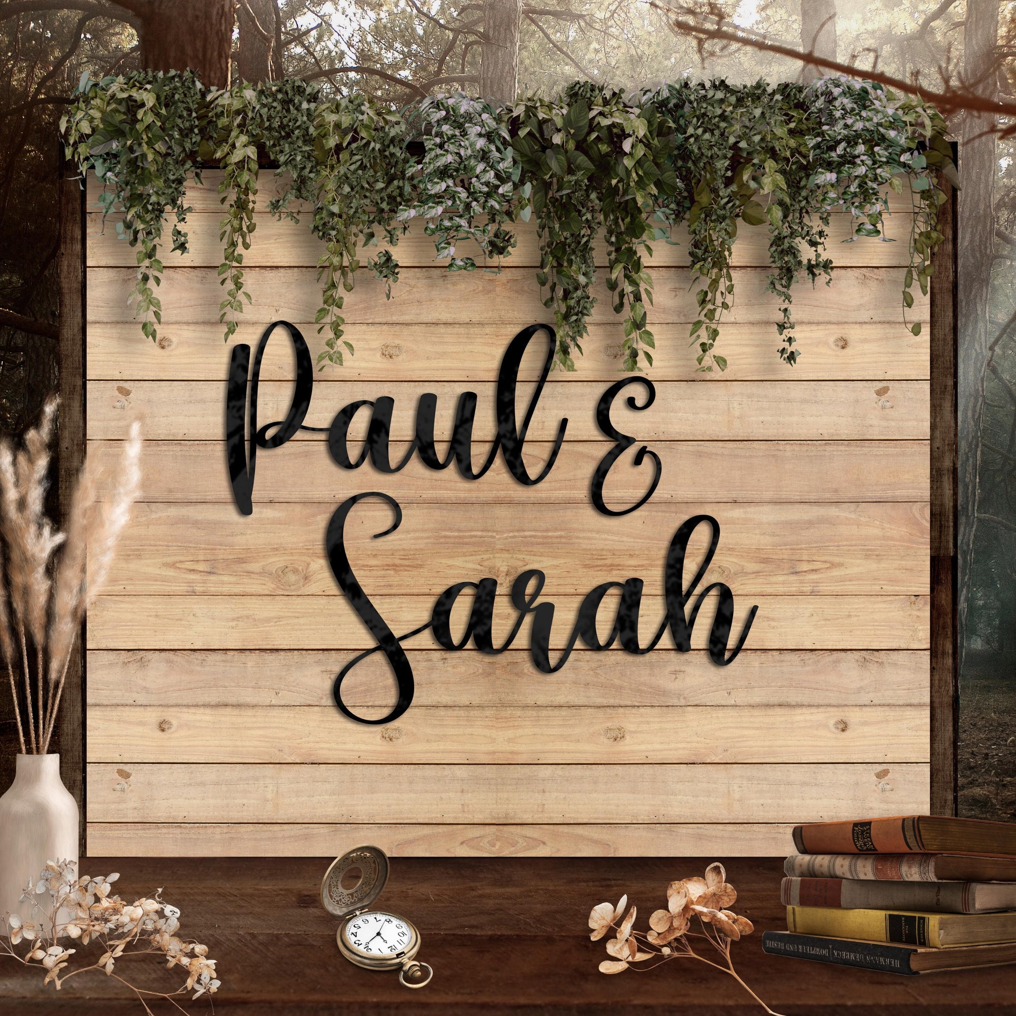 Custom Wooden/ Acrylic Couple Name Sign, Personalised Family, Business Name Signage, Hedge Photo Prop, Event Wall Hoop, Bridal Shower, Engagement, Anniversary, Stag Party Backdrop Decor