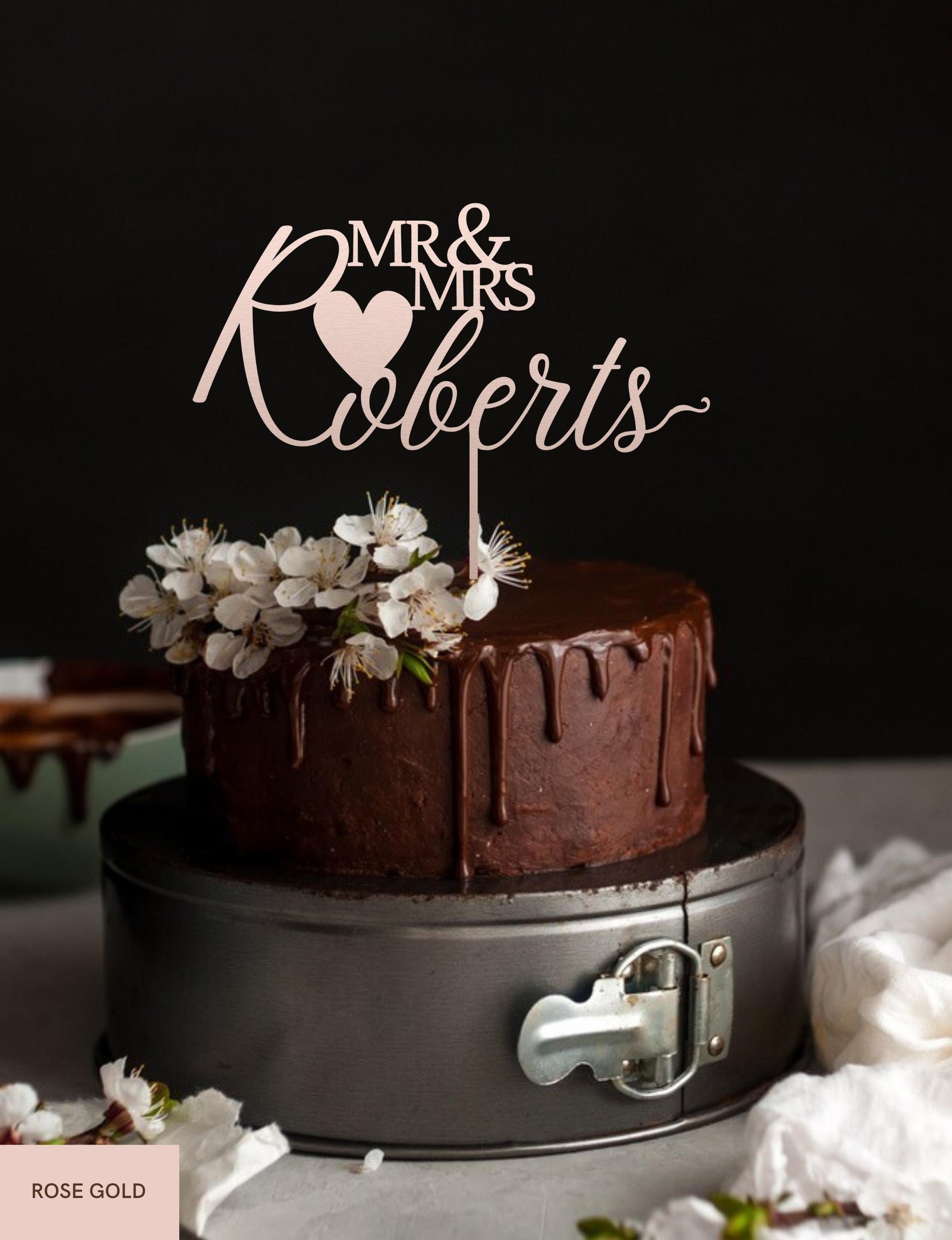 Personalised MDF/ Mirror Acrylic Wedding Cake Topper, Custom Mr & Mrs Family Name. Heart Bridal, Groom Hens Event Party Supply Decor Toppers