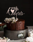 Personalised MDF/ Mirror Acrylic Wedding Cake Topper, Custom Mr & Mrs Family Name. Heart Bridal, Groom Hens Event Party Supply Decor Toppers