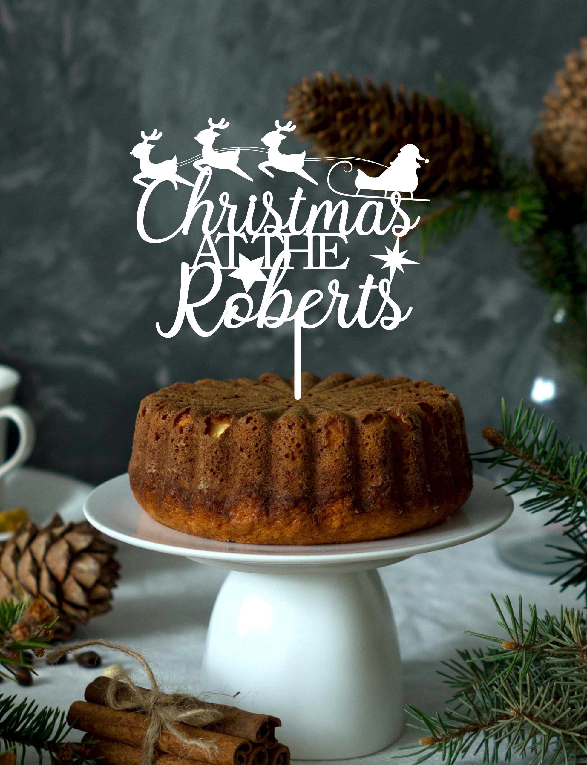 Personalised Santa Reindeer Christmas at Your Place/ The Family/ Last Name Cake Topper, Custom Xmas, New Year, Event Party Supply Decoration