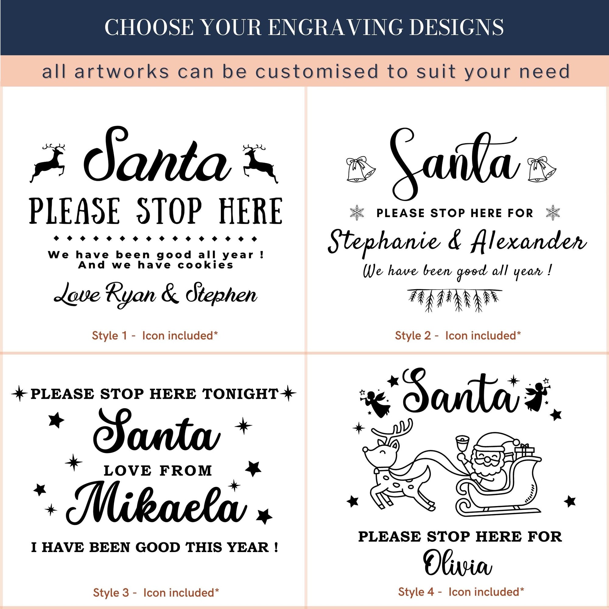 Custom Wooden Engraved Santa Please Stop Here Signage