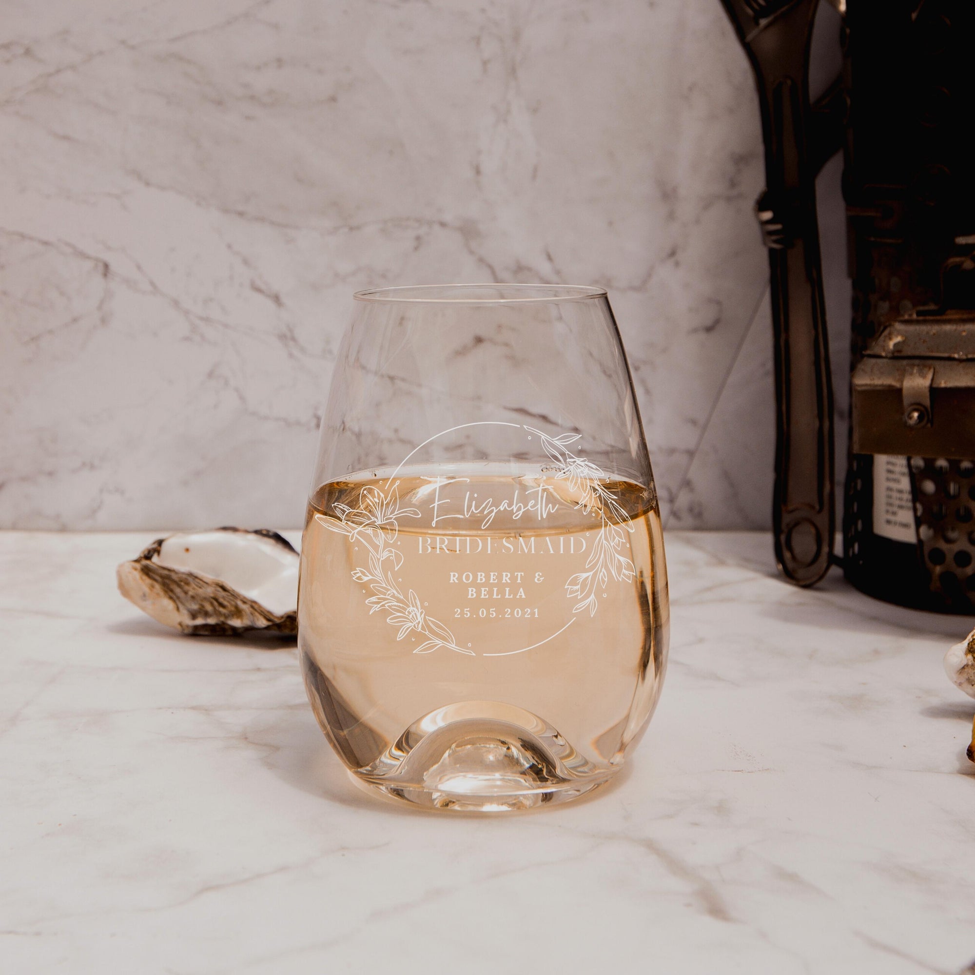 Engraved 460ml White Wine Slovakia Crystal Glass Personalised Custom Monogram Glassware Bridal Shower Corporate Gift for Mothers Day Grandma