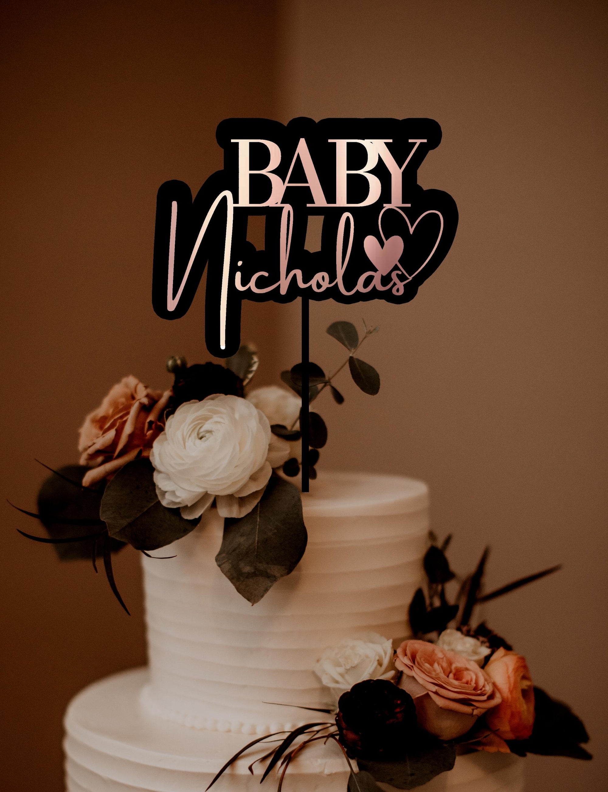 Personalised 3D Acrylic Double Layered Baby Name - Birthday Cake Topper, Shadow Effect, Custom Cut Out Joint Name, Wedding/ Celebration/ Event Party Decor Supply Toppers