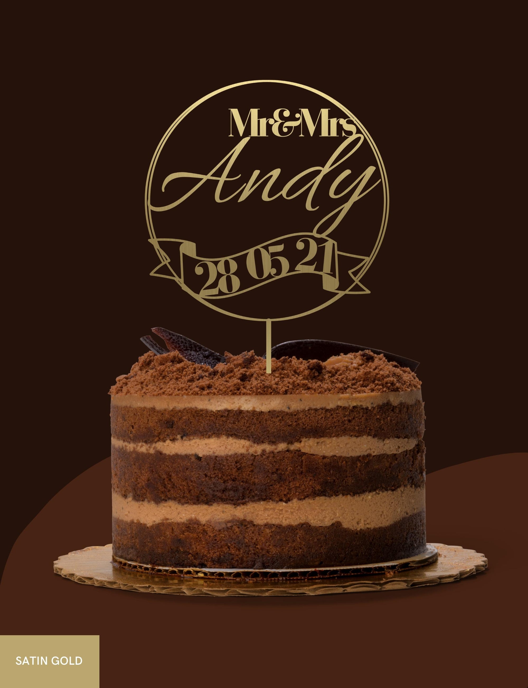 Personalised MDF/ Mirror Acrylic Wedding Cake Topper, Custom Mr &amp; Mrs Family Name &amp; Date Circle Sign, Bridal, Groom Hens Event Party Supply Decor Toppers