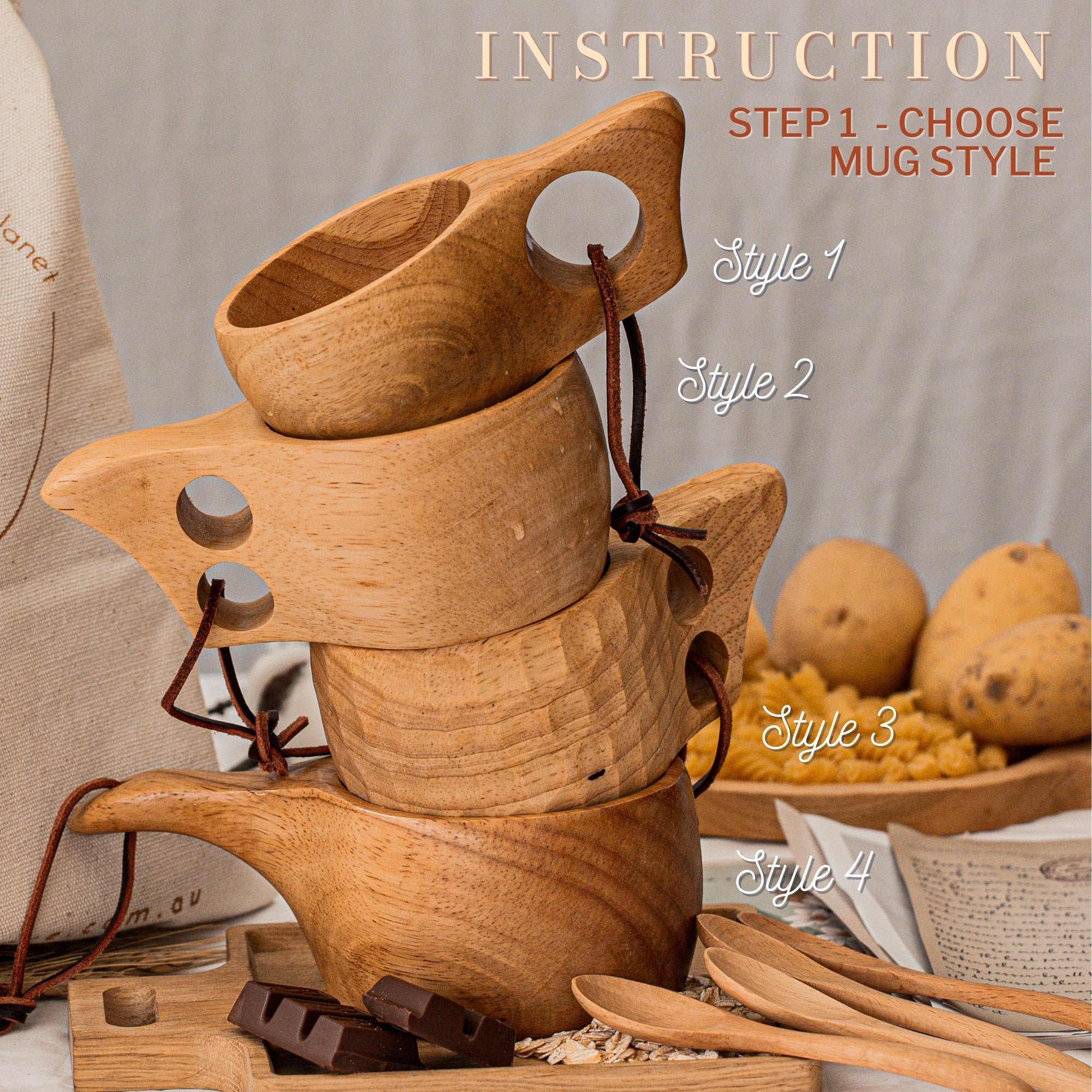 Personalised / Custom Engrave Kuksa Travel Wooden Mug &amp; FREE spoon, Memory Camping Family Cup/Housewarming/ Groomsmen/ Father Gift for Him