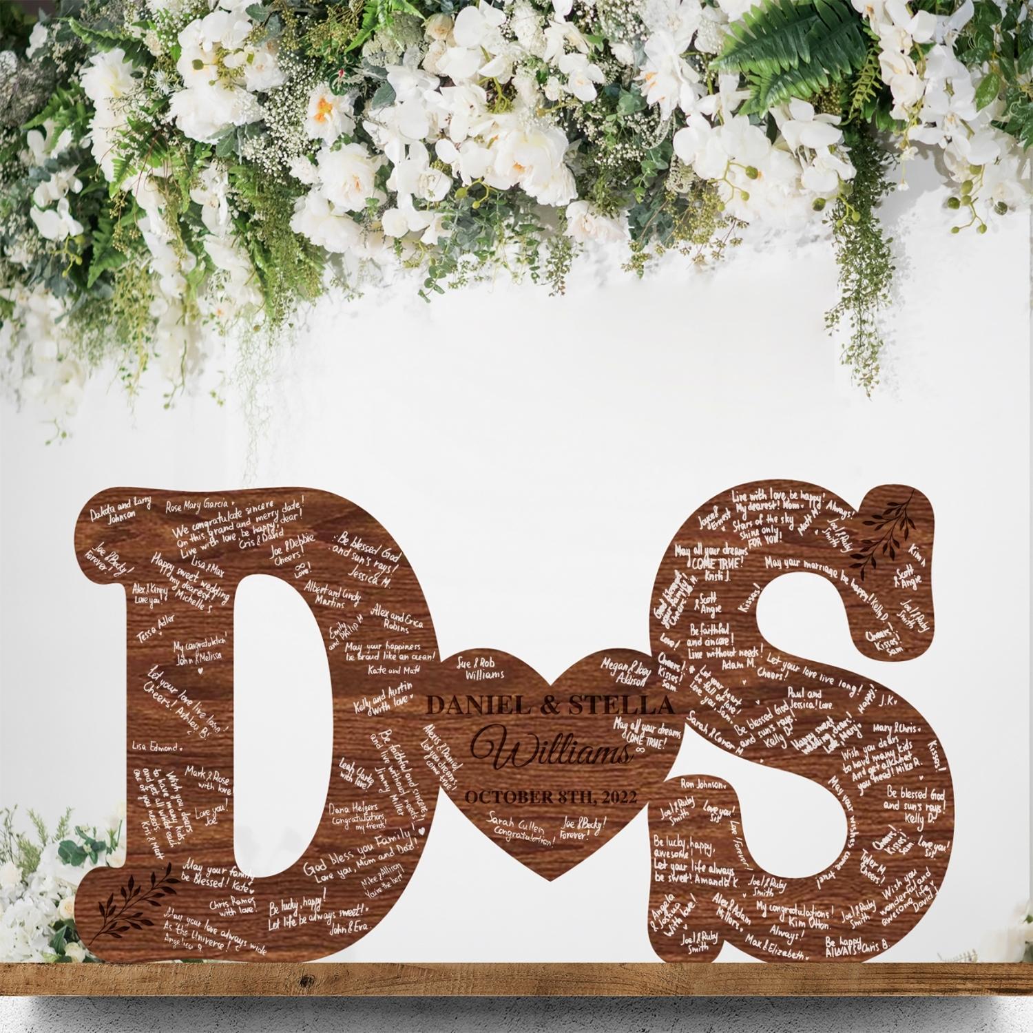 Custom Engraved Wooden Guest Book Alternative, Personalised, Wooden Initials Heart Couple Wedding Sign,  Rustic/ Vintage/  Boho, Country Wedding Decor, Engagement/ Birthday Signage on Easel,  Laser Cut GuestBook