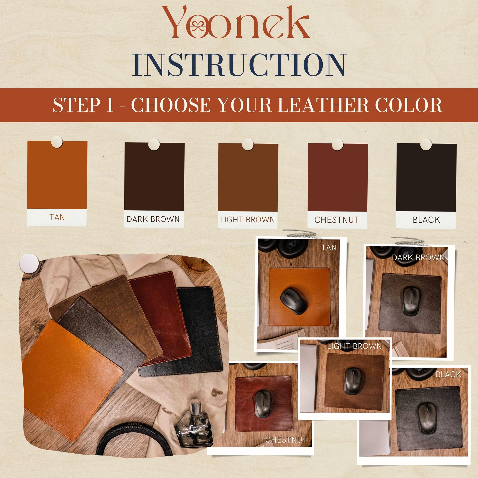 Personalised Genuine Leather Mouse Pad/ Mat, Monogram Custom Engraved Real Leather Office Desk Accessories / Gift for Him/ Father/ Groomsmen