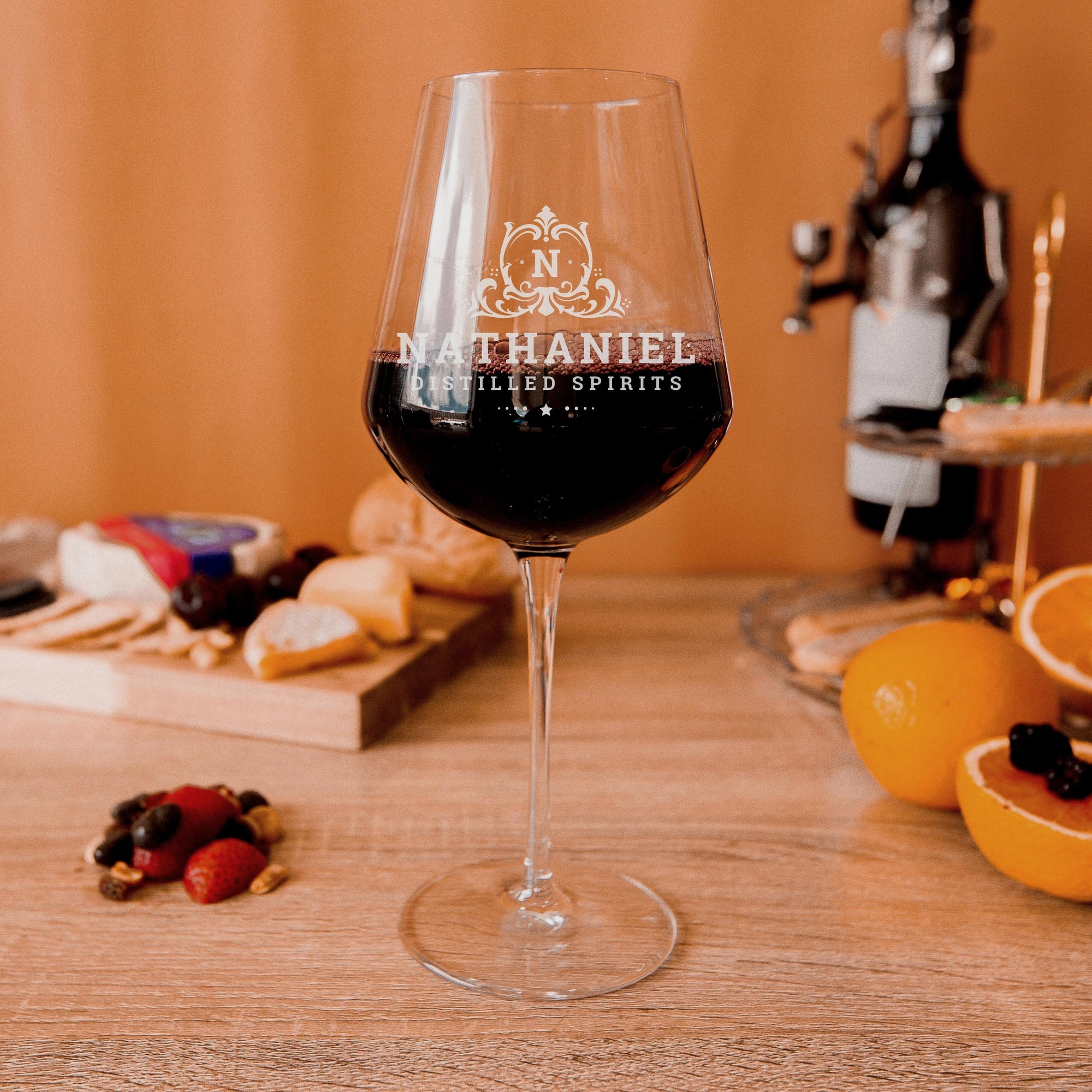 Engraved 640ml  Red Wine Italian Crystal Glass, Personalised Custom Monogram Glassware, Housewarming Groomsmen Bridal Wedding Corporate Gift