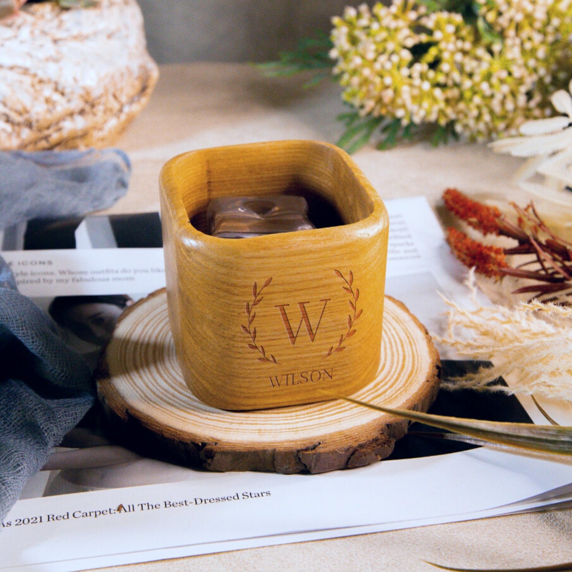 Personalised / Custom Engrave Wooden Minimalist Tumbler, Travel Wooden Whiskey Cup, Camping Tea/ Coffe/ Beer/ Wine Mug/Housewarming/ Groomsmen/ Father Gift for Him