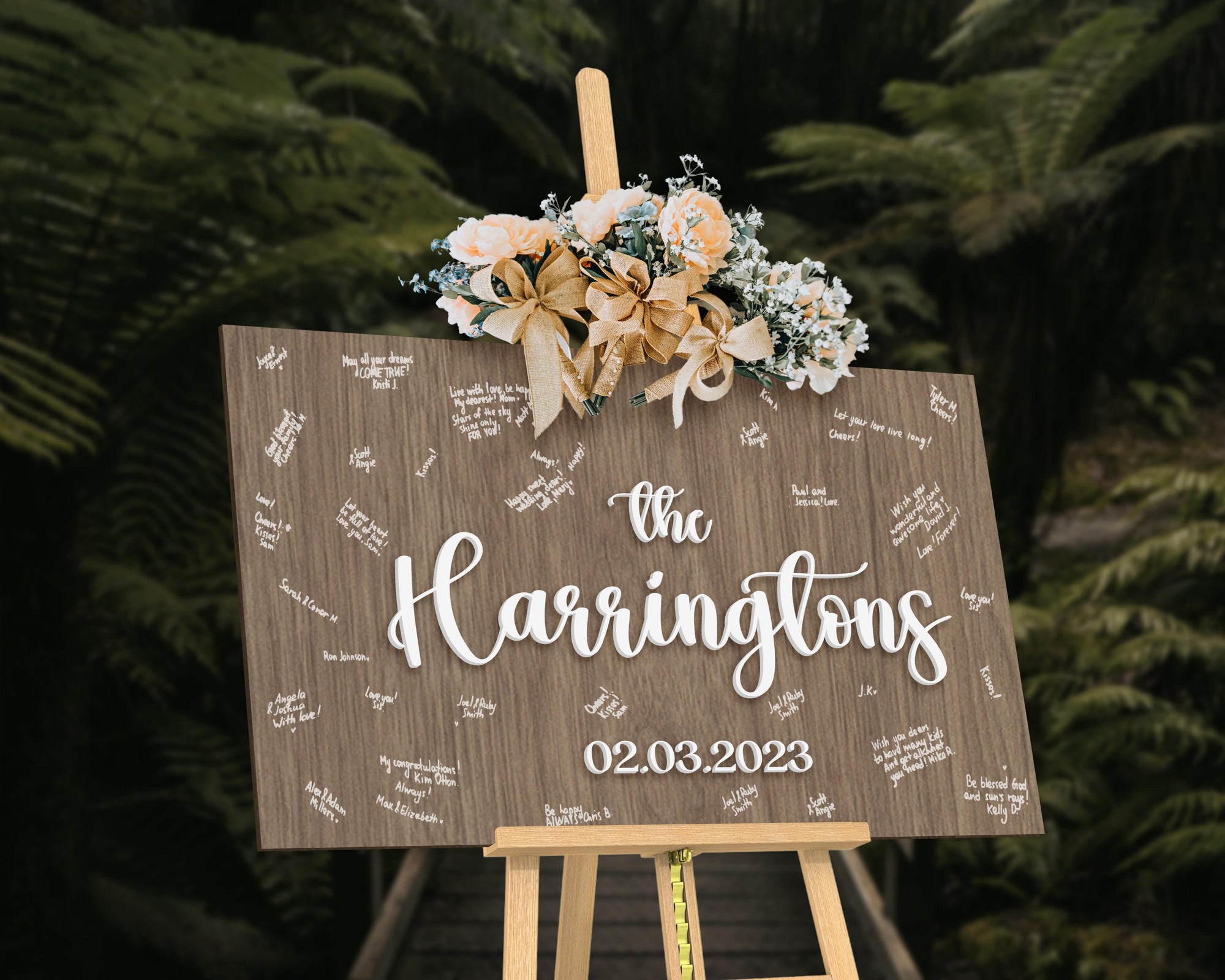 Custom 3D Raised Name Timber Wedding Alternative Guest Book Welcome Sign, Personalised Rustic/ Vintage/  Boho, Country Hippie style Wooden Names, Ceremony/ Event/ Engagement/ Bridal Shower/ Birthday Signage on Easel