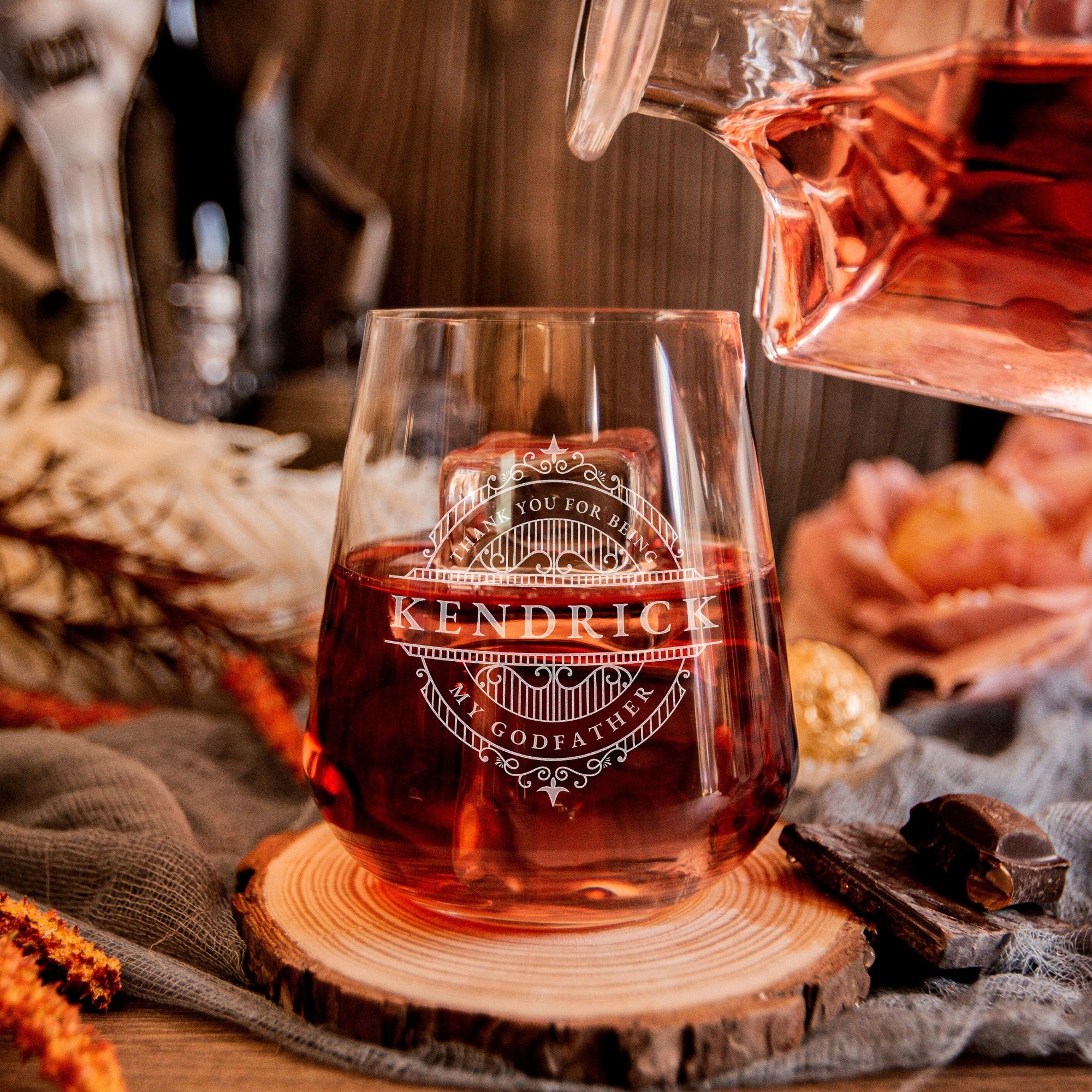 Engraved 450ml Wine/ Whiskey/ Spirit - Italian Crystal Glass, Personalised Custom Tumbler, Housewarming/ Groomsmen Wedding Favour, Xmas Gift