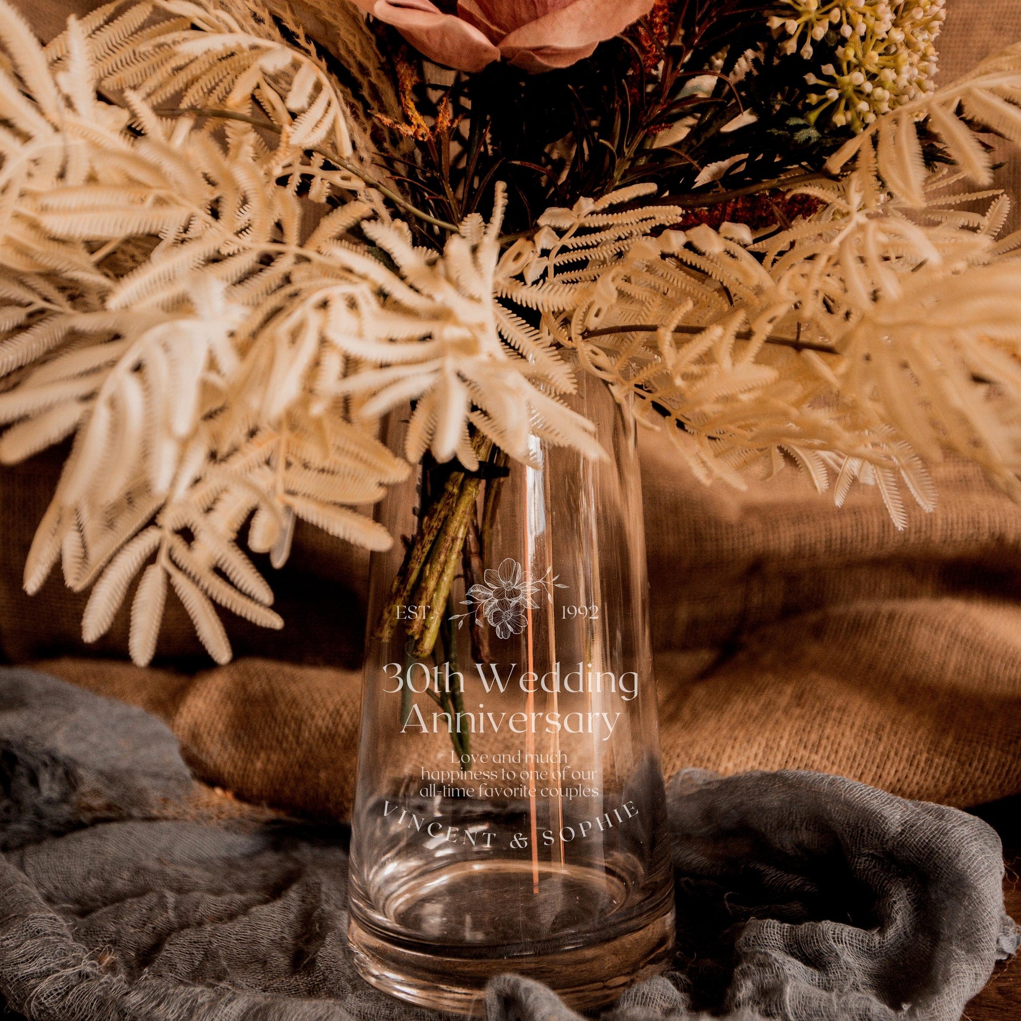 Personalised Tapered Glass Vase, Custom Engraved Memorial Wedding Gift for Bridesmaid, Mother of Bride/ Groom, Housewarming, Anniversary