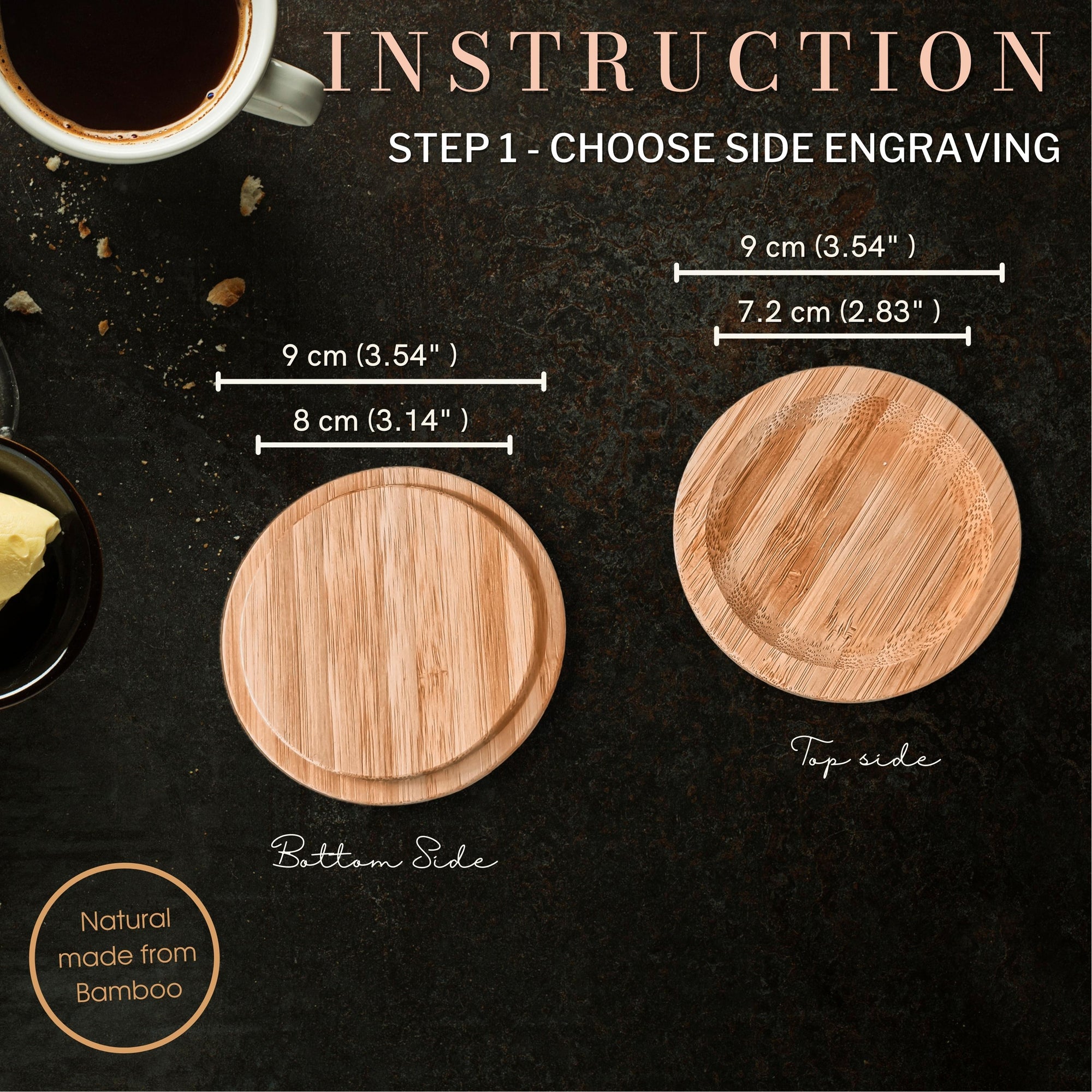 Personalised Round Bamboo Coaster/ Lid, Custom Engraved Logo Business Corporate Wooden Lid, Wedding/ Anniversary / Housewarming/ Birthday Gift