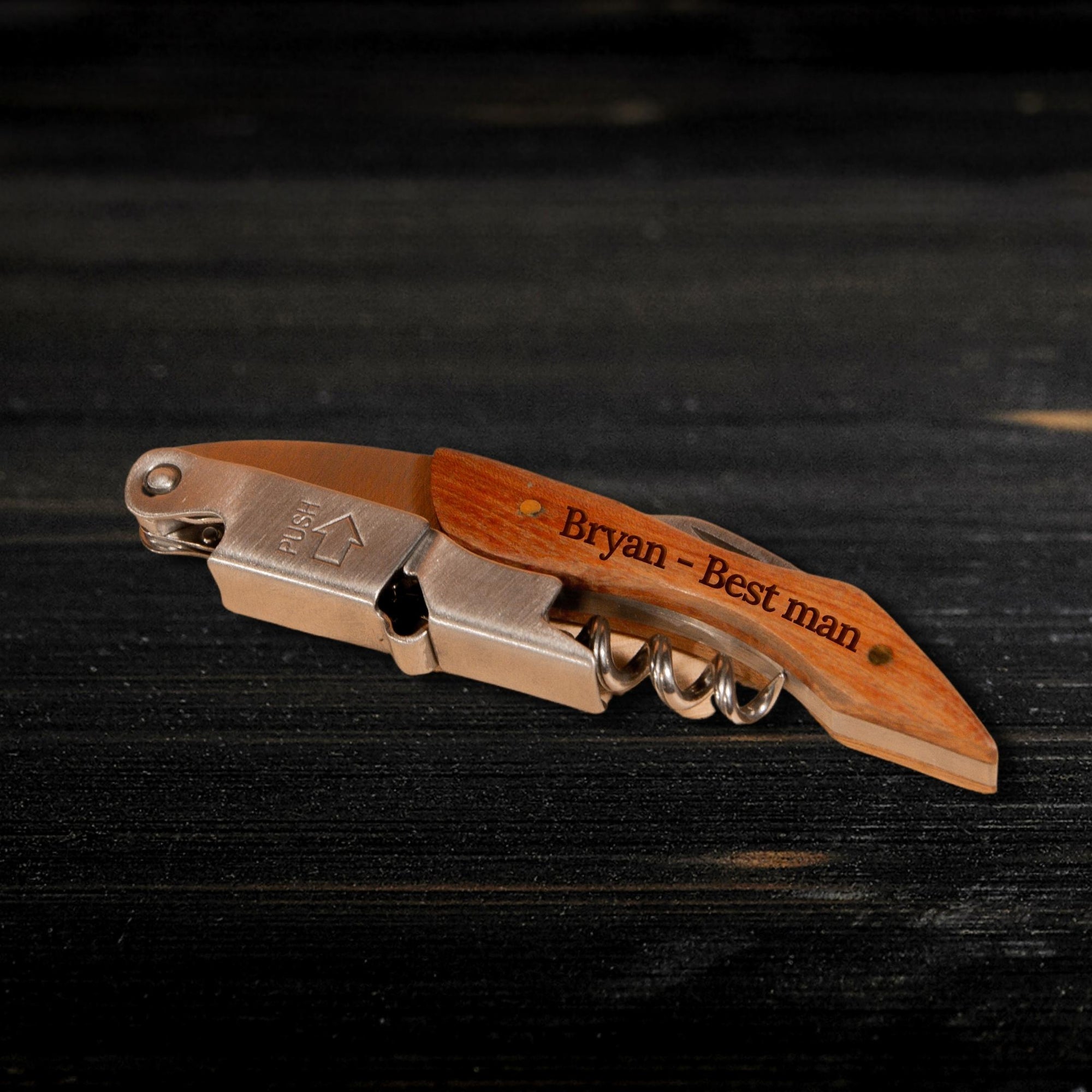 Personalised Engraved Wooden Wine Corkscrew, Bottle Opener, Custom Logo Knife/Foil Cutter, Corporate Gift, Wedding Favour, Groomsmen/ Father's Day Gift for Him, Christmas/ Teacher Present