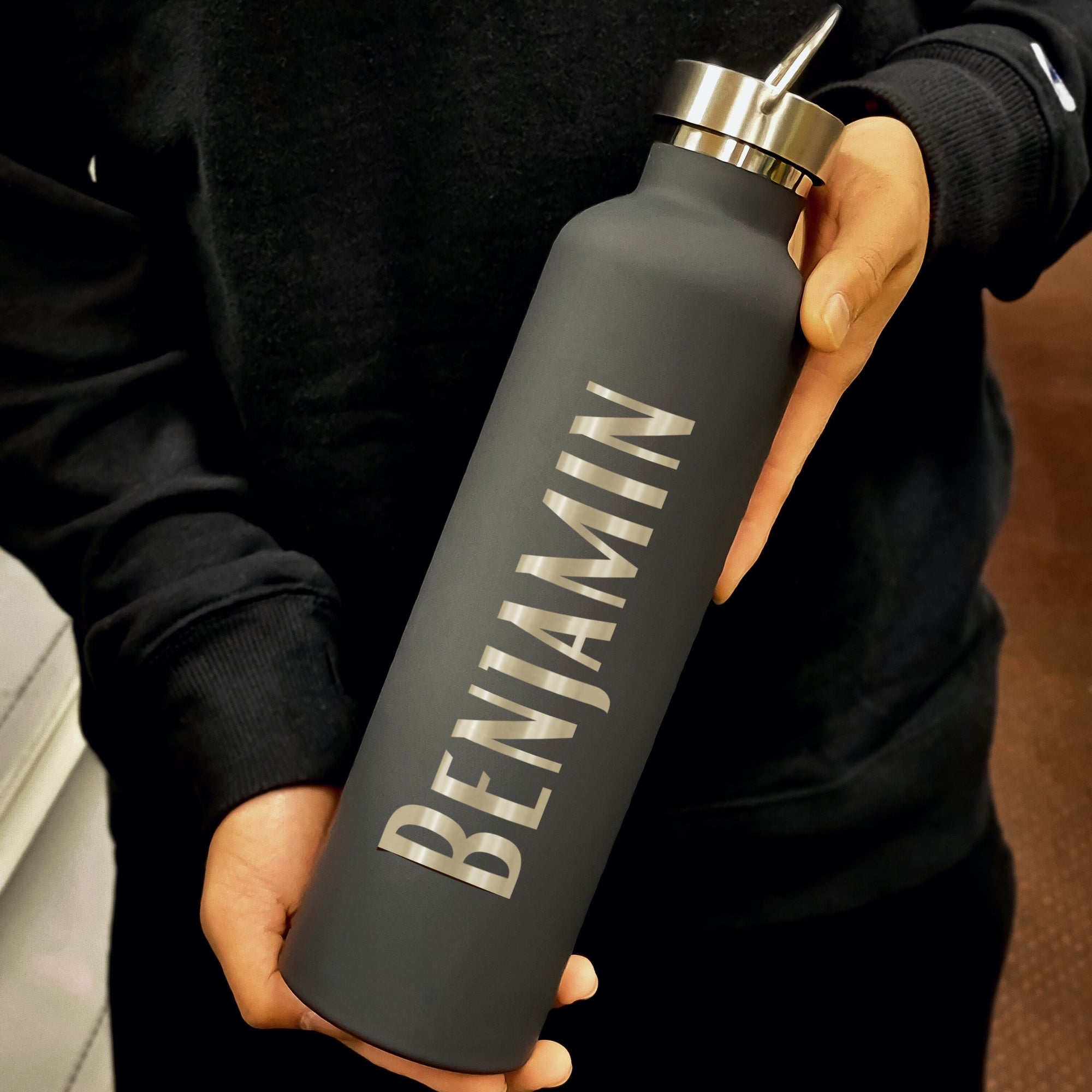 1 Litre Personalised Engraved Stainless Steel Insulated Water Bottle, Laser Cut Custom Logo, Matte Finish Travel Thermal Drink, Corporate Gift