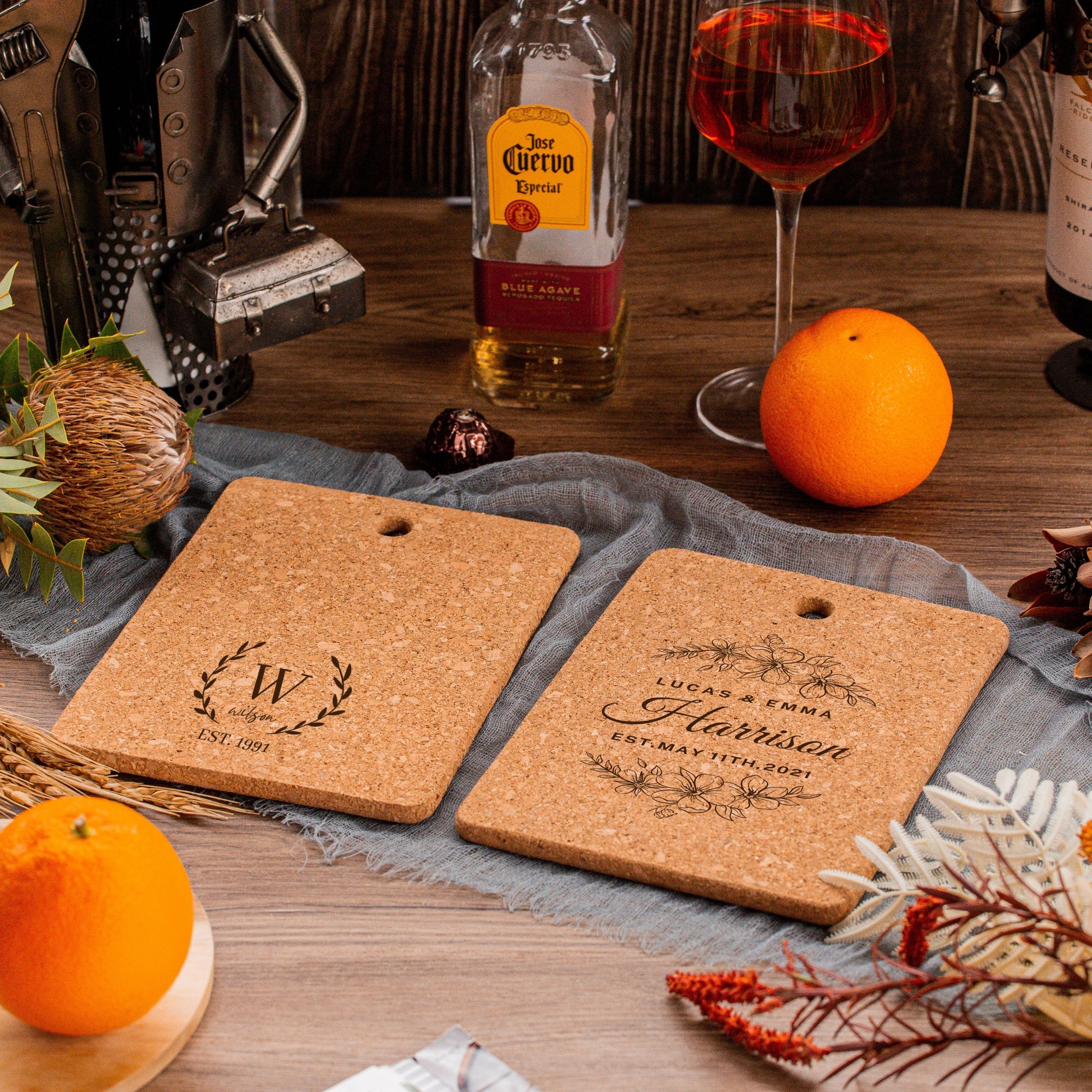 Personalised Round Cork Heat Pot Stand/ Holder, Custom Engraved Proof Mat Hot Pad/ Trivet, Wedding, Anniversary, Housewarming, Birthday Gift