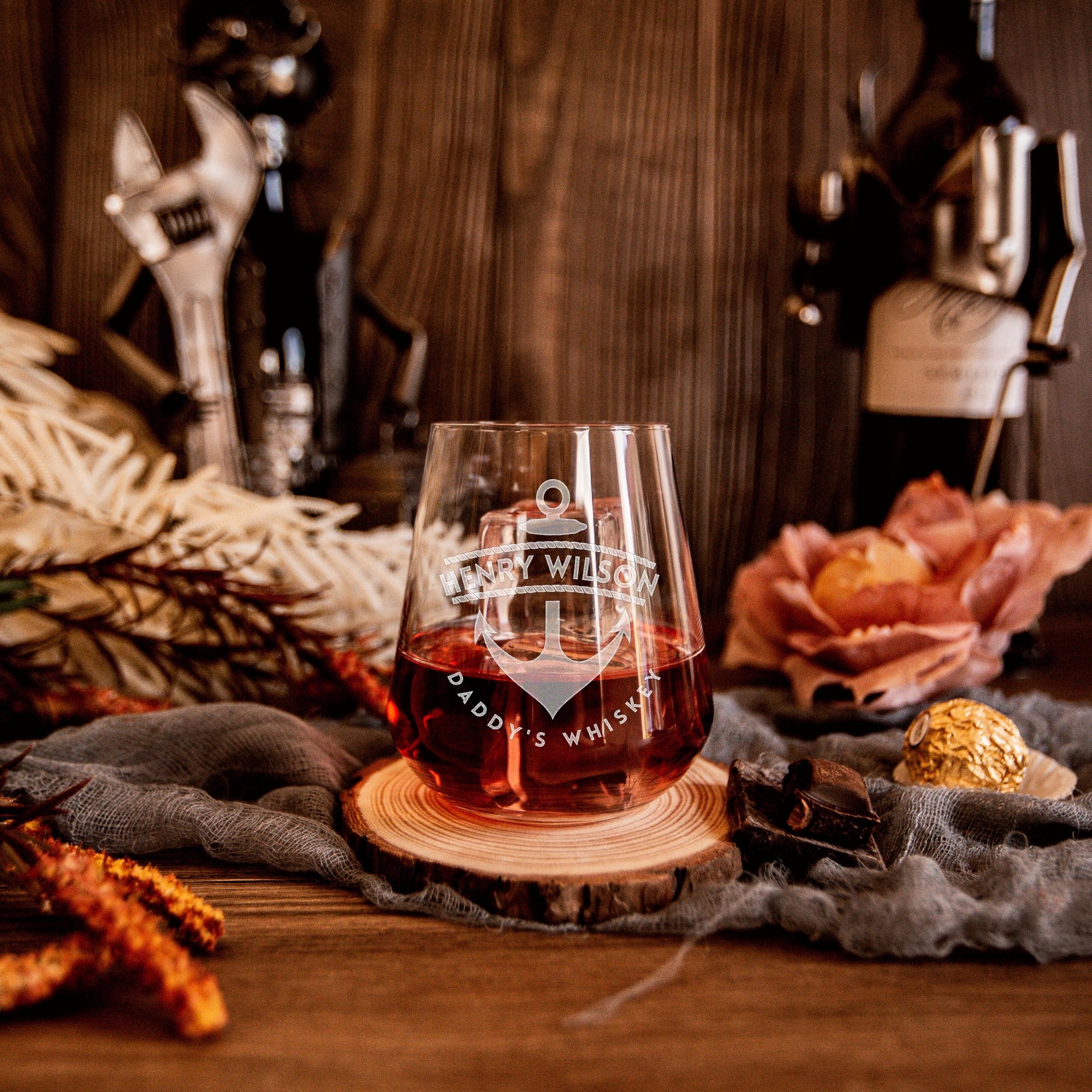 Engraved 450ml Wine/ Whiskey/ Spirit - Italian Crystal Glass, Personalised Custom Tumbler, Housewarming/ Groomsmen Wedding Favour, Xmas Gift