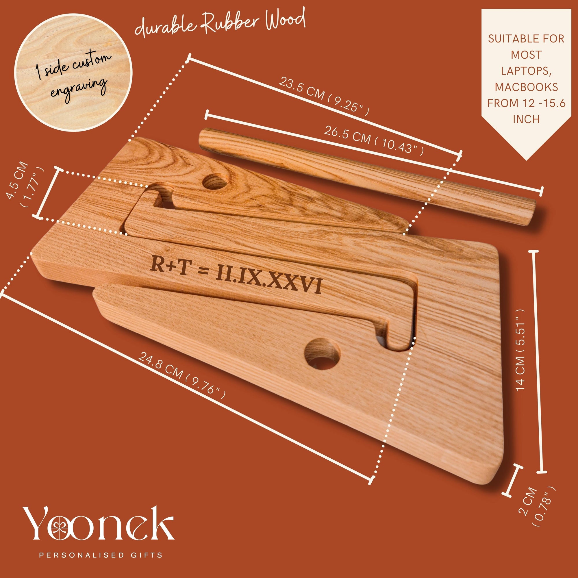 Personalised Portable Wooden Laptop Riser/ Notebook, Macbook Wood Stand Holder / Custom Engraved Office Organizer/ Work From Home - 12-15.6