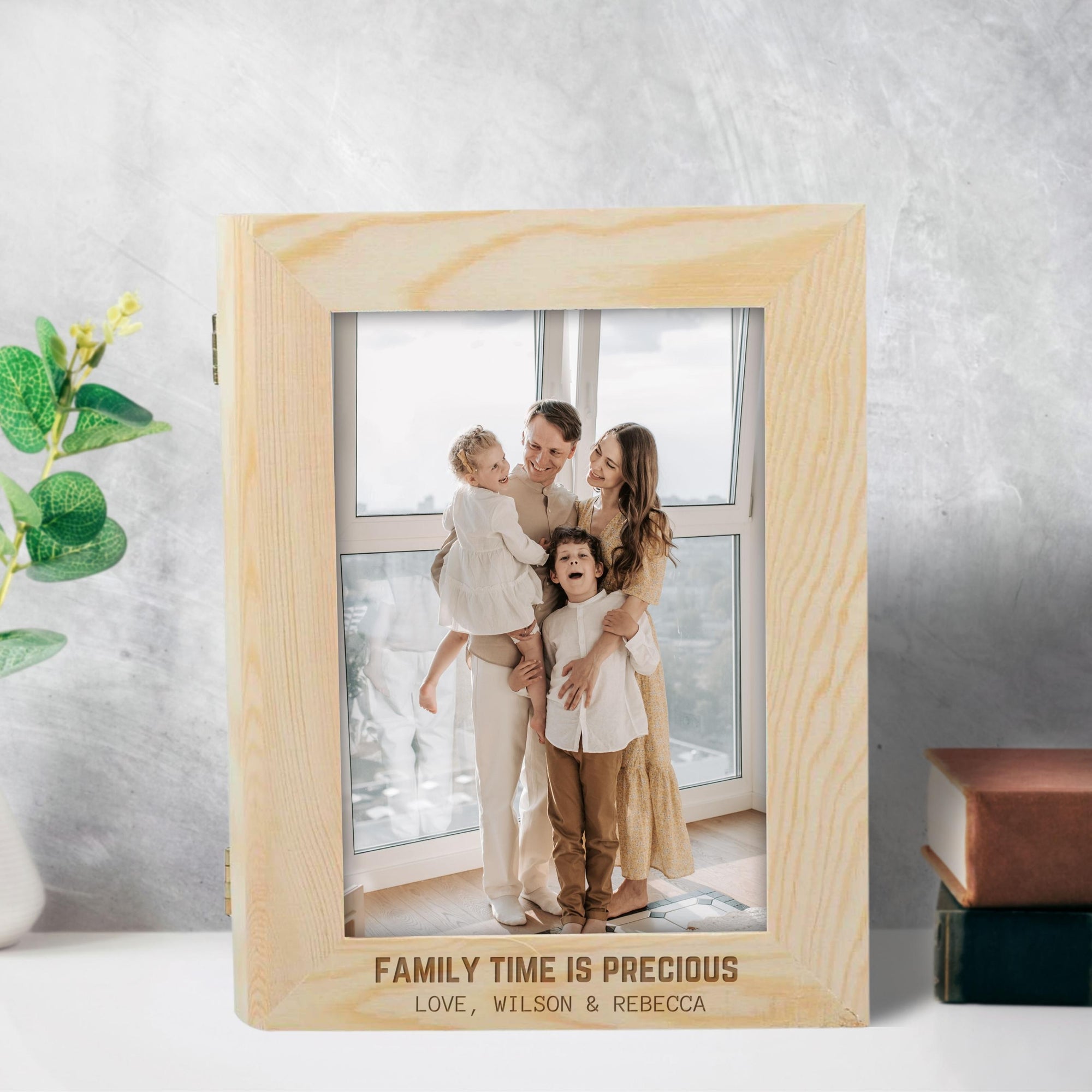 Personalised Wooden Keepsake Memory 5&quot;x7&quot; Photo Frame Book Box, Engraved Custom Picture Frames, Housewarming/ Birthday, Mom-Dad, Teacher, Grandparents, Godparents, Baby, Wedding Favour