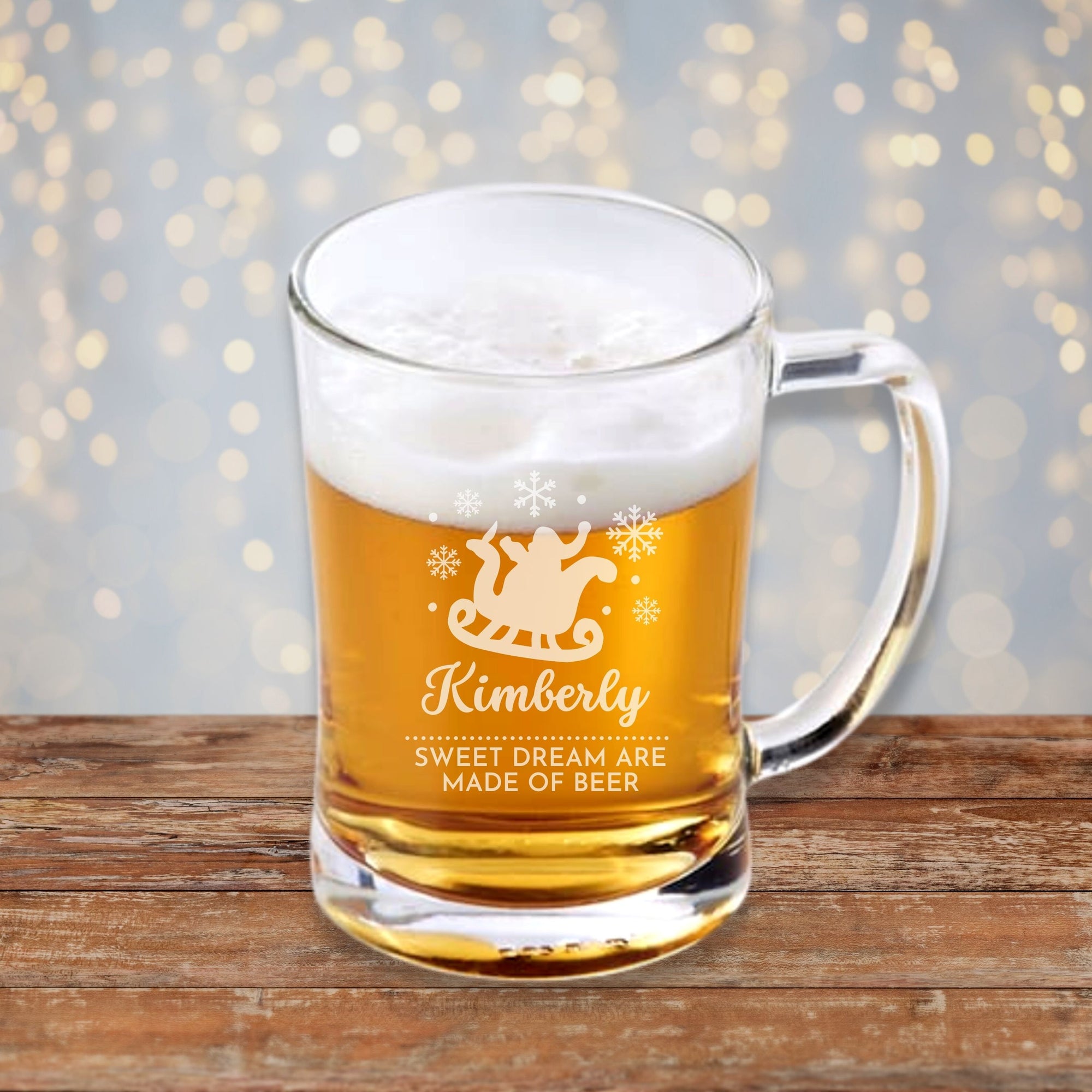 Personalised 600ml Christmas Glass Beer/ Tankard, Laser Custom Engraved Noel Mug Tank, Xmas Favours, New Year/ Anniversary Corporate/ Housewarming Present