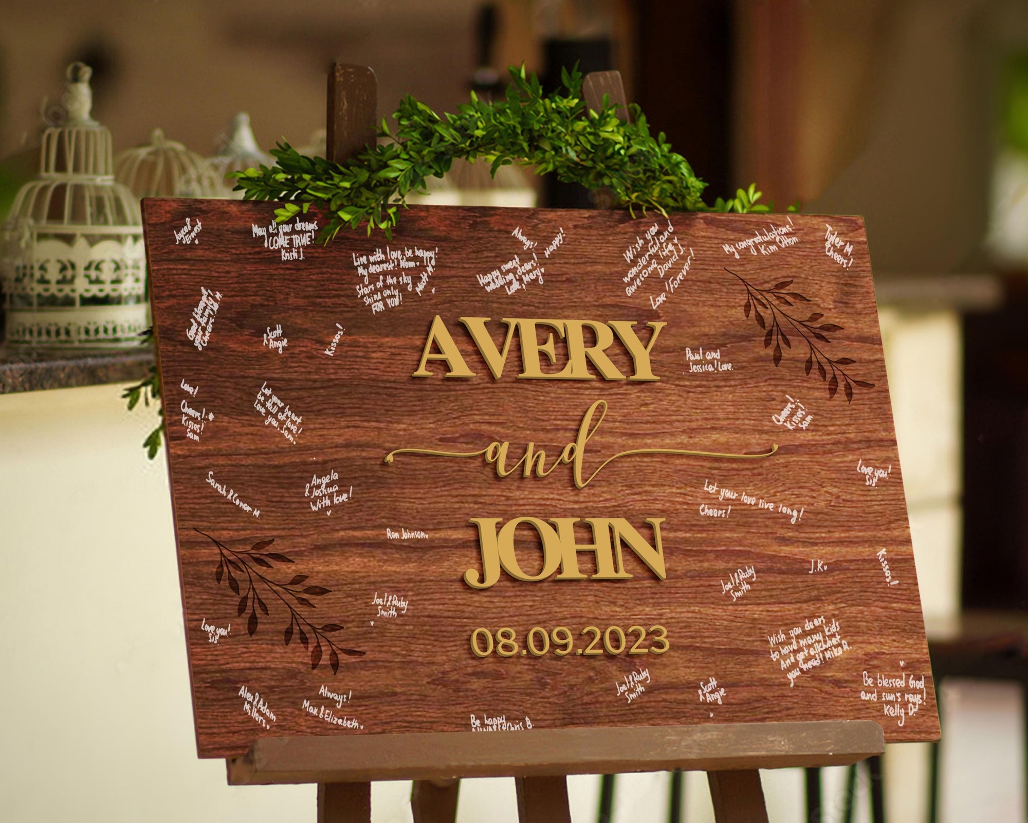 Custom 3D Raised Name Timber Wedding Alternative Guest Book Welcome Sign, Personalised Rustic/ Vintage/  Boho, Country Hippie style Wooden Names, Ceremony/ Event/ Engagement/ Bridal Shower/ Birthday Signage on Easel