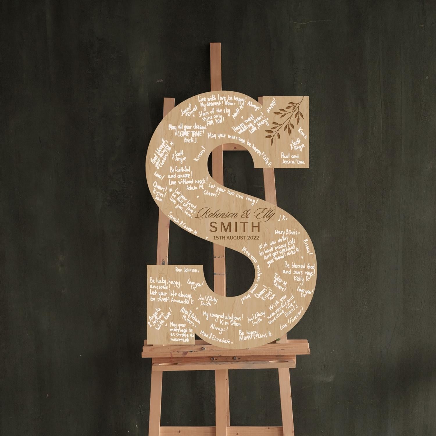 Custom Engraved Wooden Guest Book Alternative, Personalised Wooden Family Name Letter,  Rustic/ Vintage/  Boho, Country Wedding Decor, Engagement/ Birthday Signage on Easel,  Laser Cut GuestBook