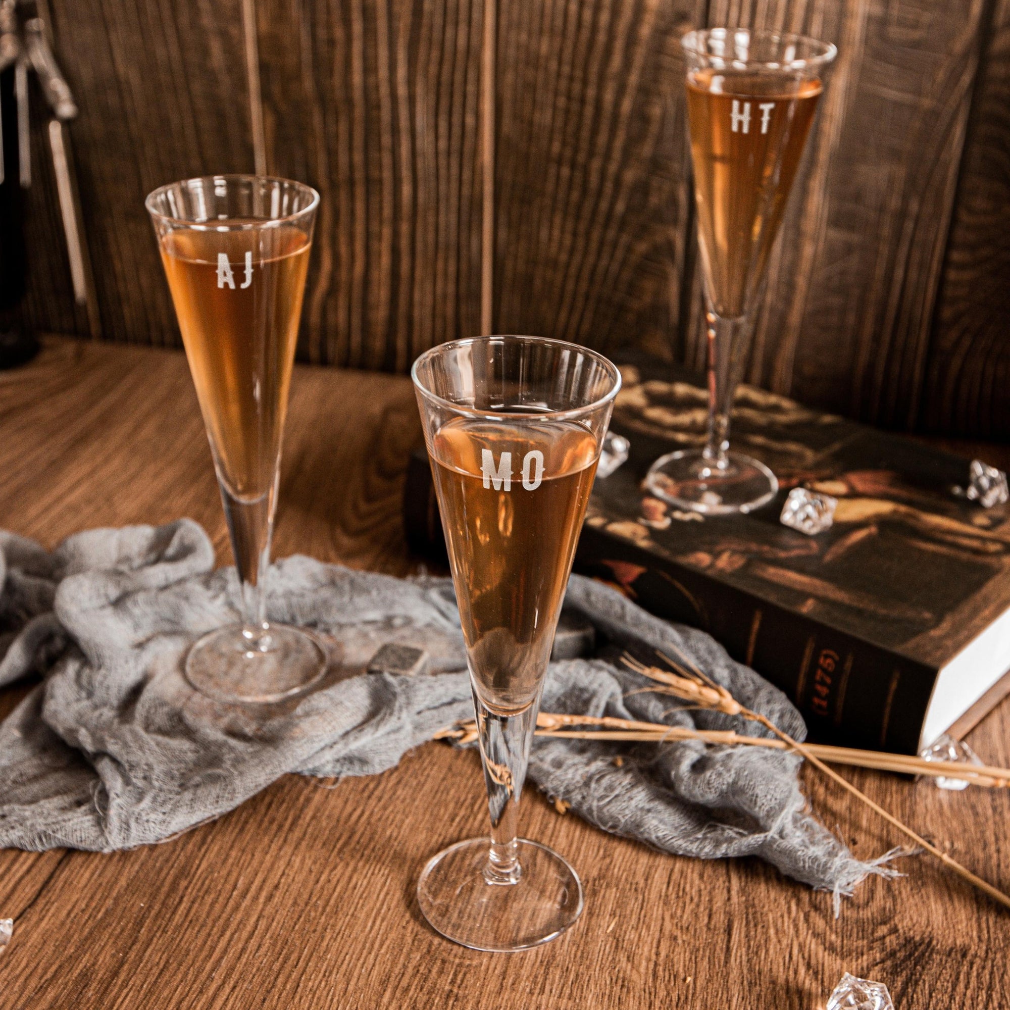 Engraved 110ml Monogram Sparkling Wine/ Champagne Italian Flute Glass, Personalised Custom Initial Barware, Housewarming Gift Wedding Favour