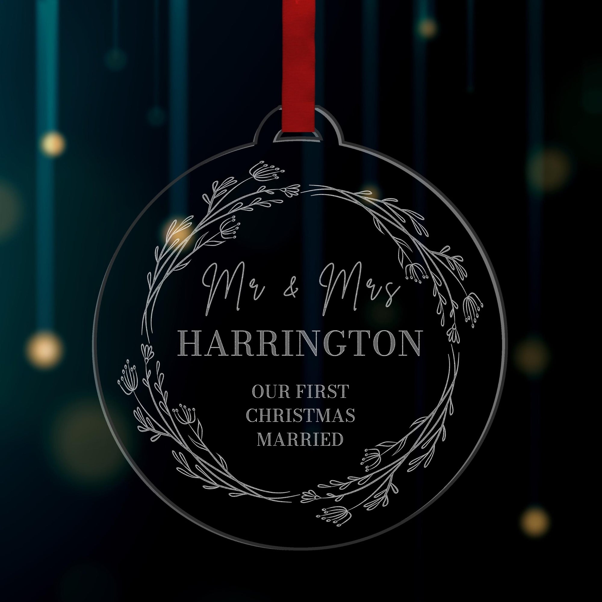 Personalised Mr & Mrs Our First Christmas Married/ Engaged Baubles, Engraved Custom Name Clear/ Frosted Acrylic Hanging Tree Xmas New Year Ornament, Decoration Gift Tags