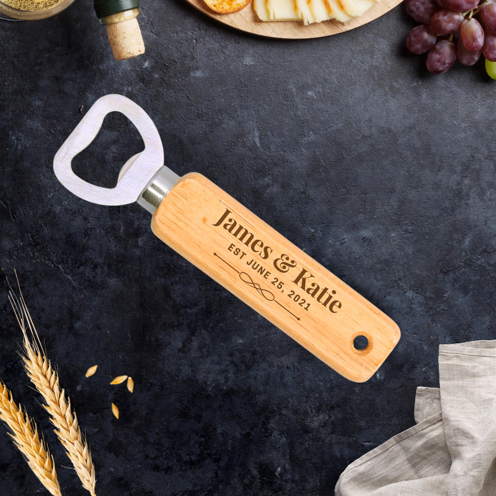 Personalised Engraved Wooden Handle Bottle Opener, Custom Logo Corporate Gift, Wedding Favour, Groomsmen/ Usher/ Father's Day Gift for Him, Christmas/ Teacher Present