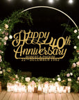 Custom Wooden/ Acrylic Happy Anniversary Sign, Personalised Name & Date Wedding Signage, Hedge Photo Prop, Event Wall Hoop, Bridal Shower, Engagement, Stag Party, Birthday Backdrop Decor
