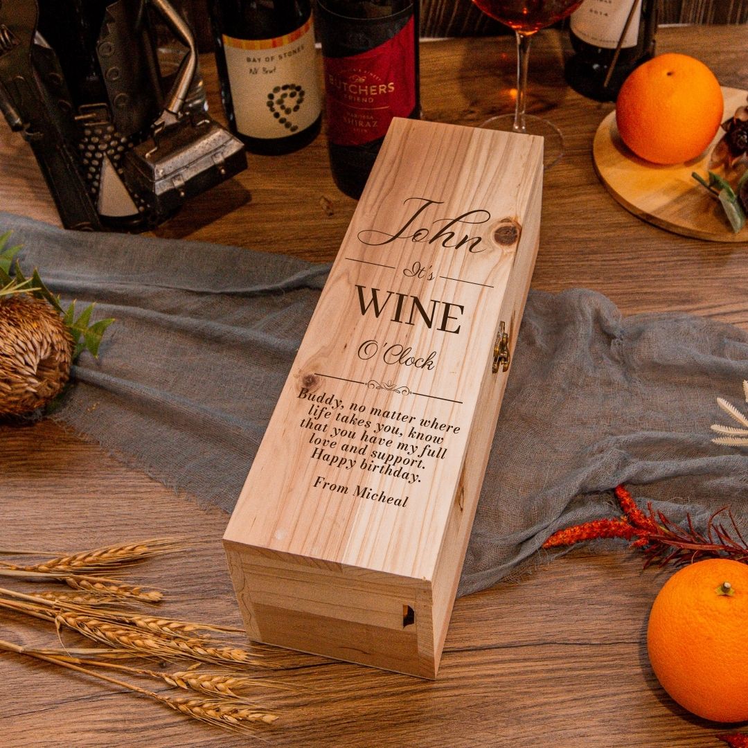 Personalised Rustic Pine Wooded Wine Box Gift, Engraved Custom Housewarming/ Birthday Champagne Present Box, Wedding Bridesmaid/ Groomsman, Thank You God Parents Favour, Mother&#39;s, Father&#39;s Day