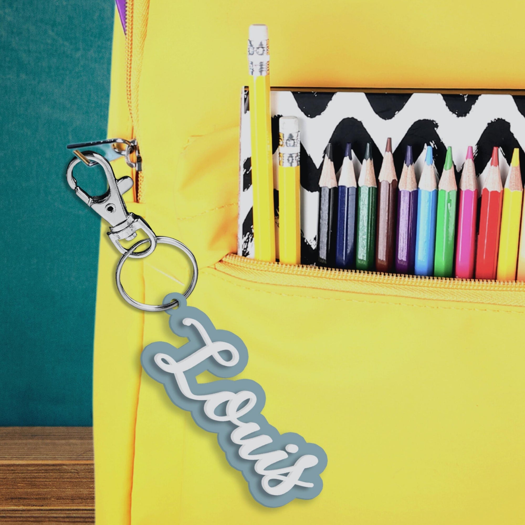 Custom Acrylic 3D Double Layered School Bag Name Tag,  Personalised Script Seating Place Names Key Ring/ Key Chain, Teacher/ Christmas Gift/ Wedding Favour