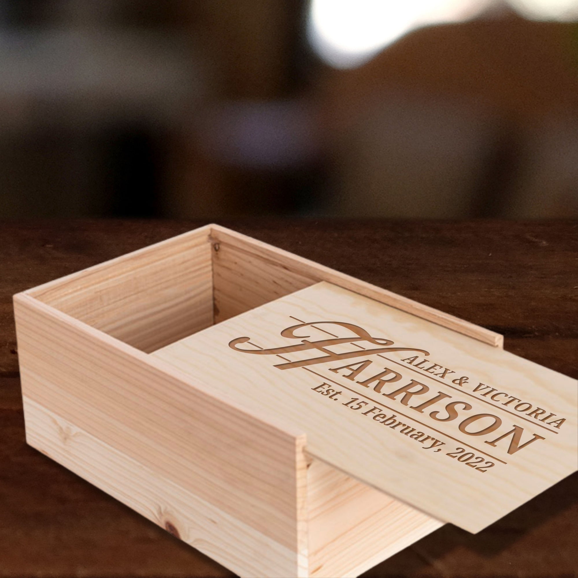 Personalised Wooden Keepsake Memory Box, Engraved Custom Wine Gift Hamper, Housewarming/ Birthday, Mom-Dad, Teacher, Godparents, Baby, Wedding Favour