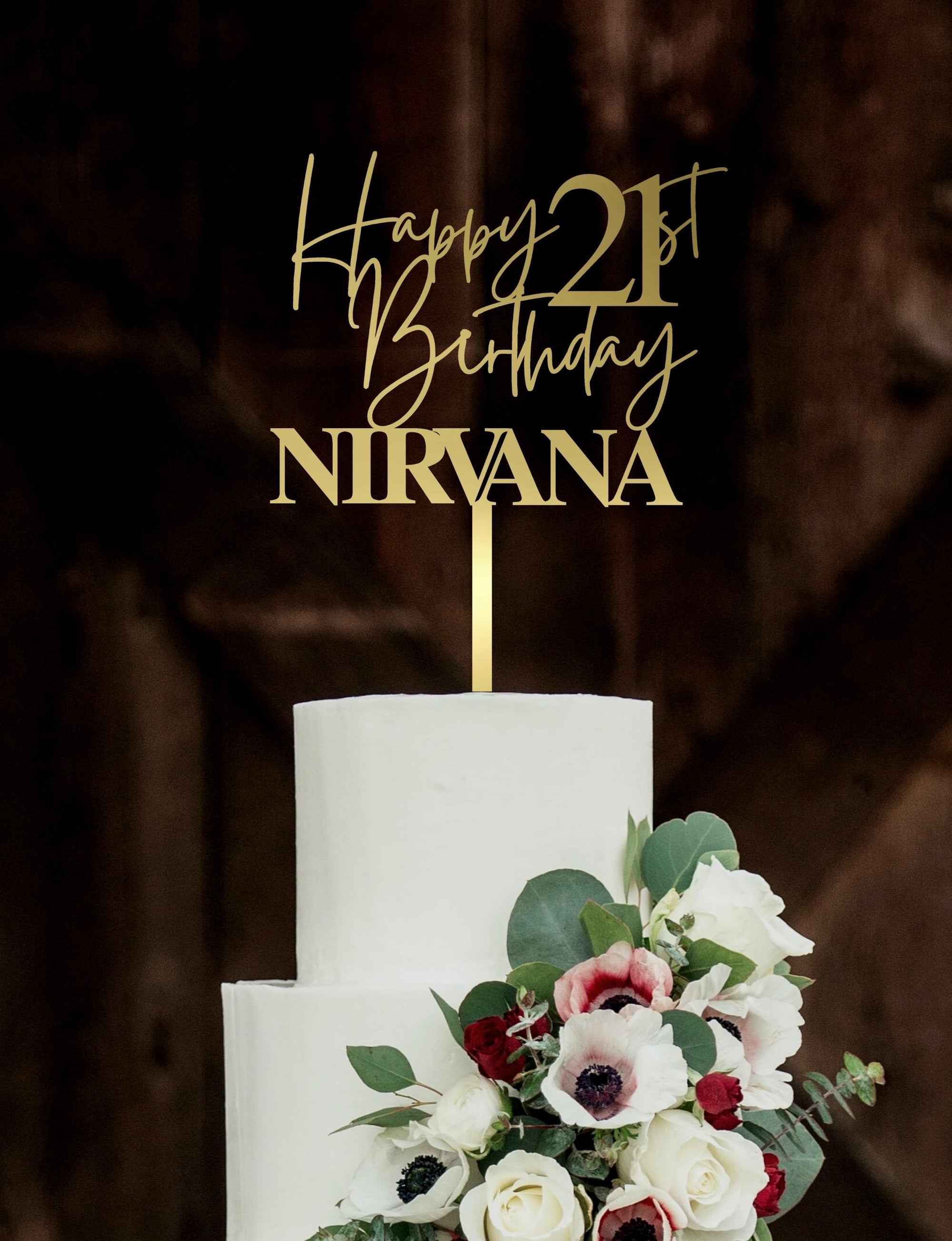 Personalised Happy Birthday MDF/ Mirror Acrylic Cake Topper, Custom Cut Out Joint Name & Age, Wedding/ Celebration/ Event Party Decor Supply Toppers